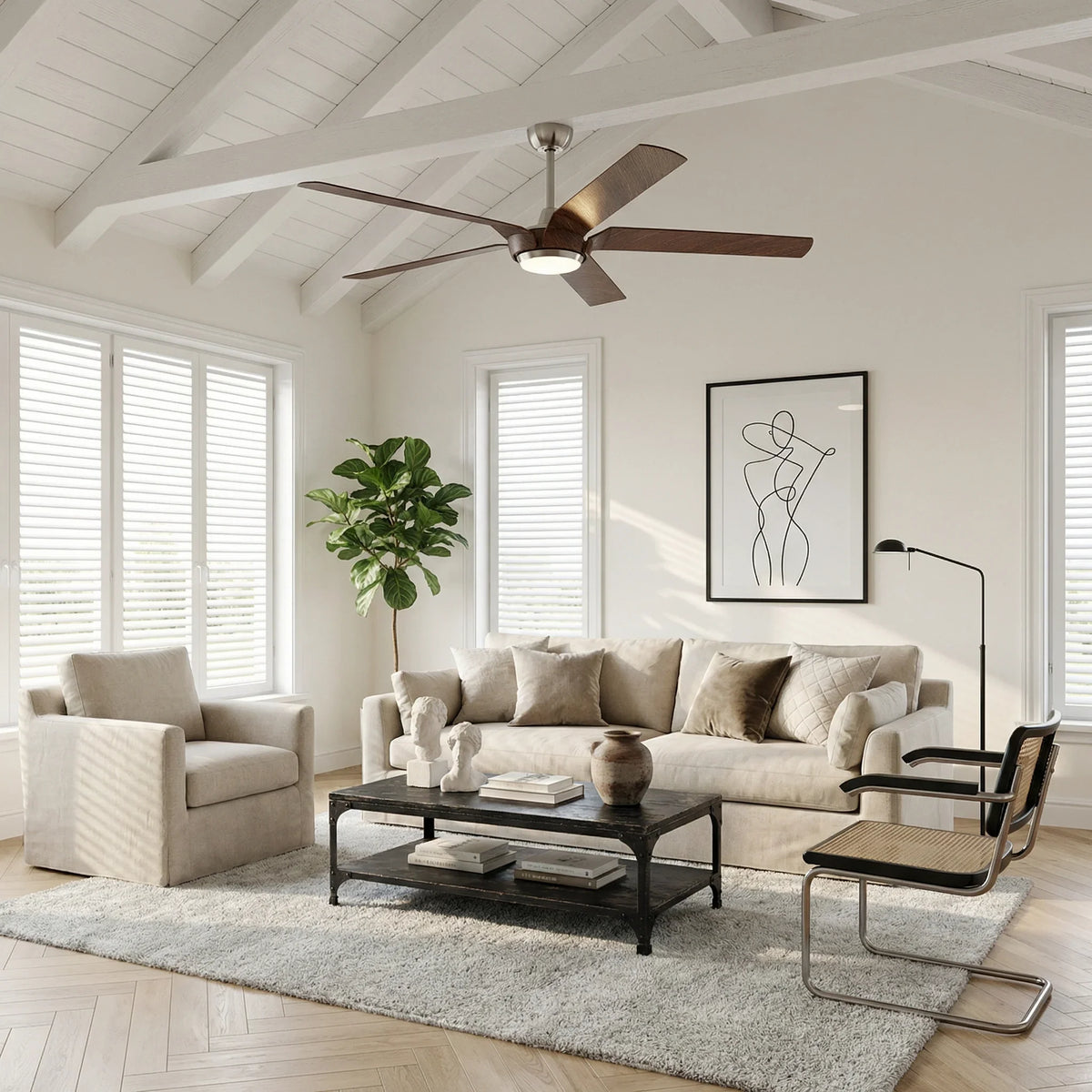 65" Fury Farmhouse DC Motor Downrod Mount Ceiling Fan with Lighting and Remote Control