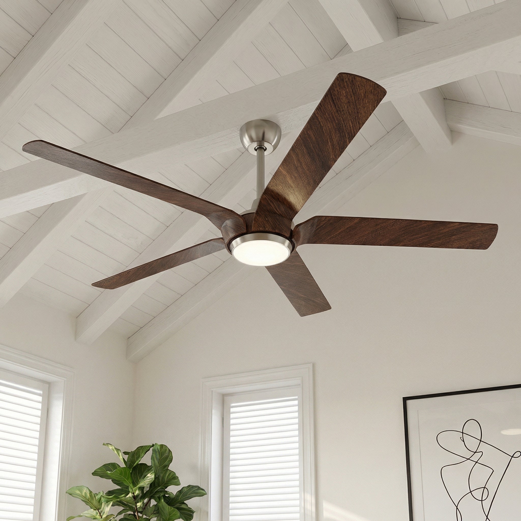65" Fury Farmhouse DC Motor Downrod Mount Ceiling Fan with Lighting and Remote Control