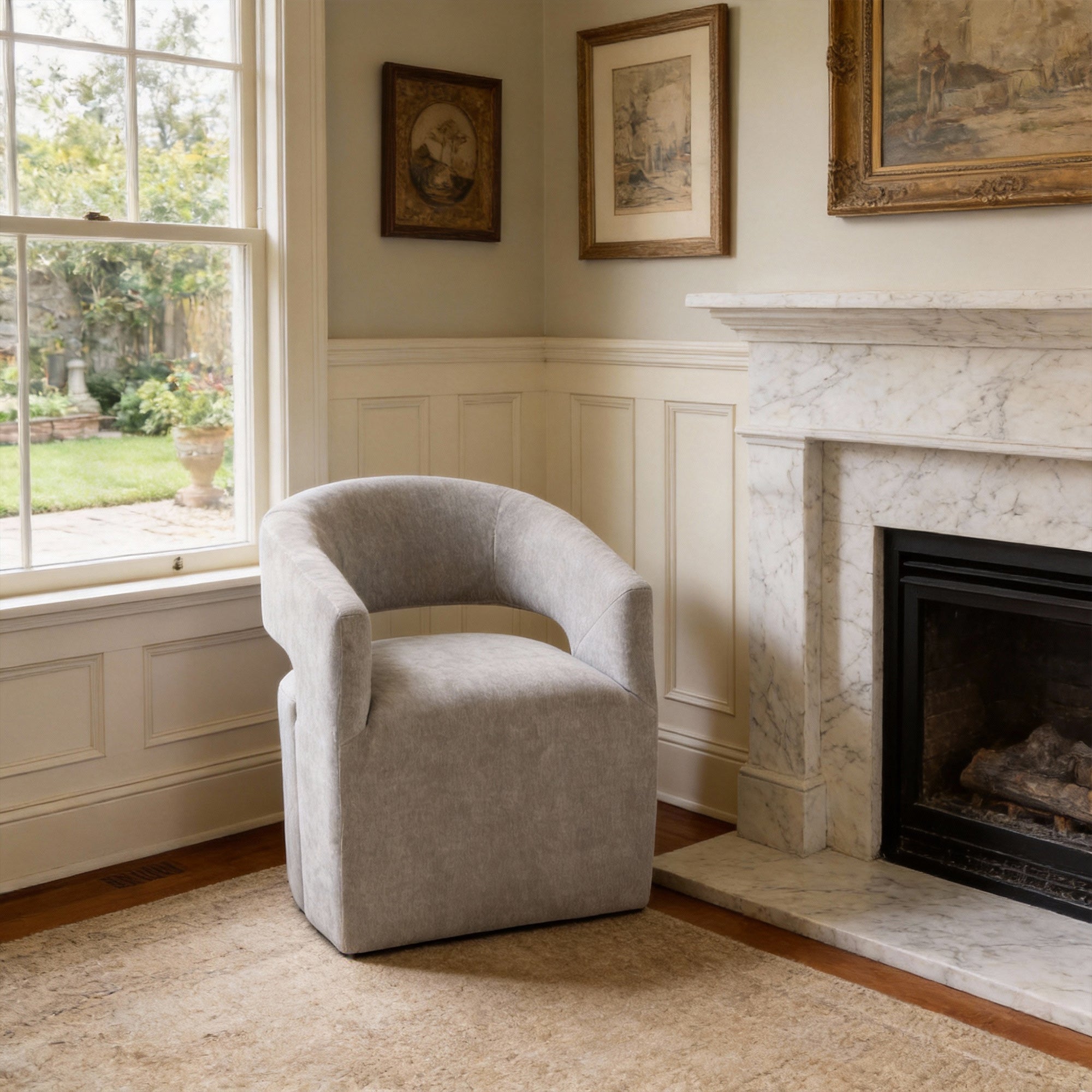 25 Inch Modern Plush Fully Upholstered Arm Chair with Casters