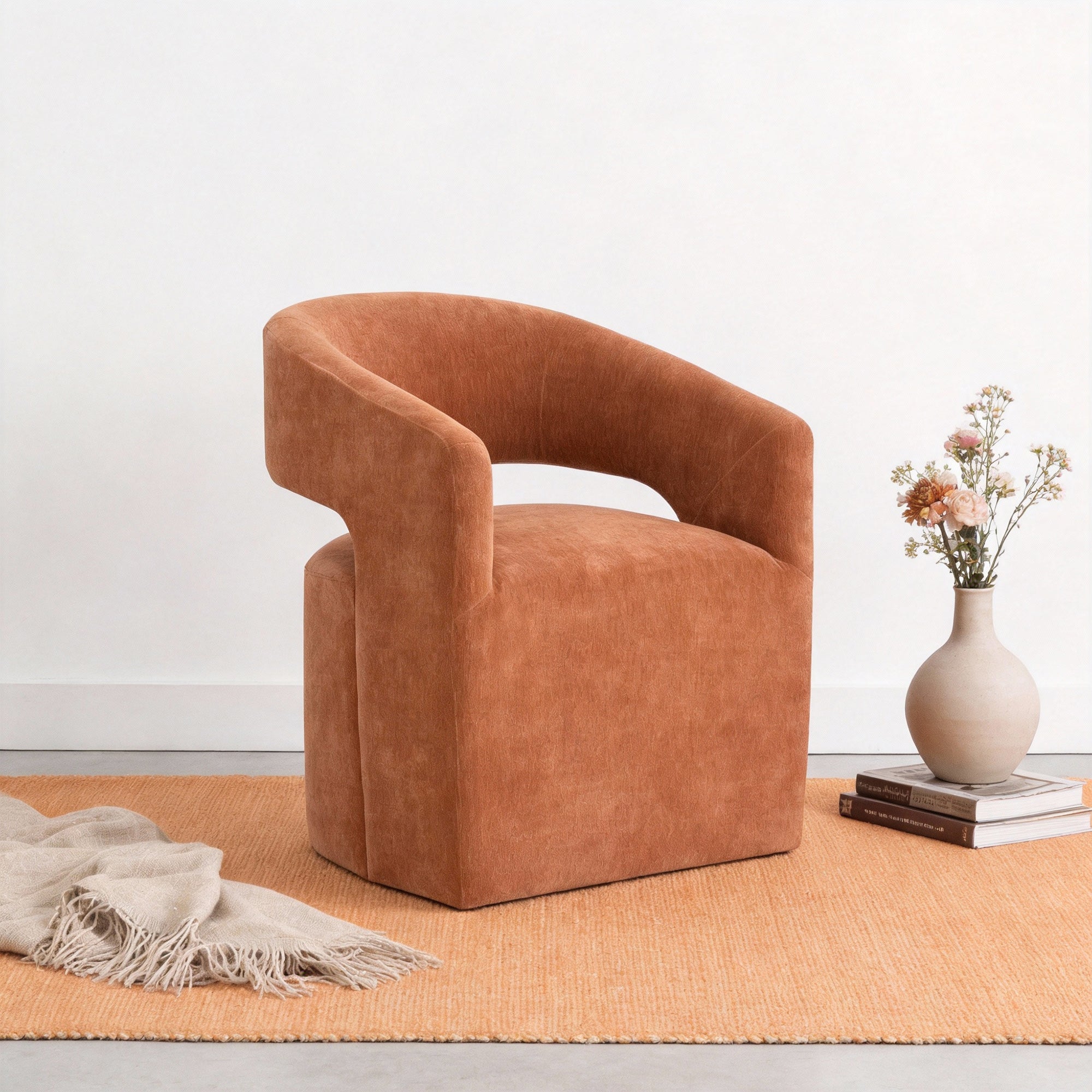 25 Inch Modern Plush Fully Upholstered Arm Chair with Casters