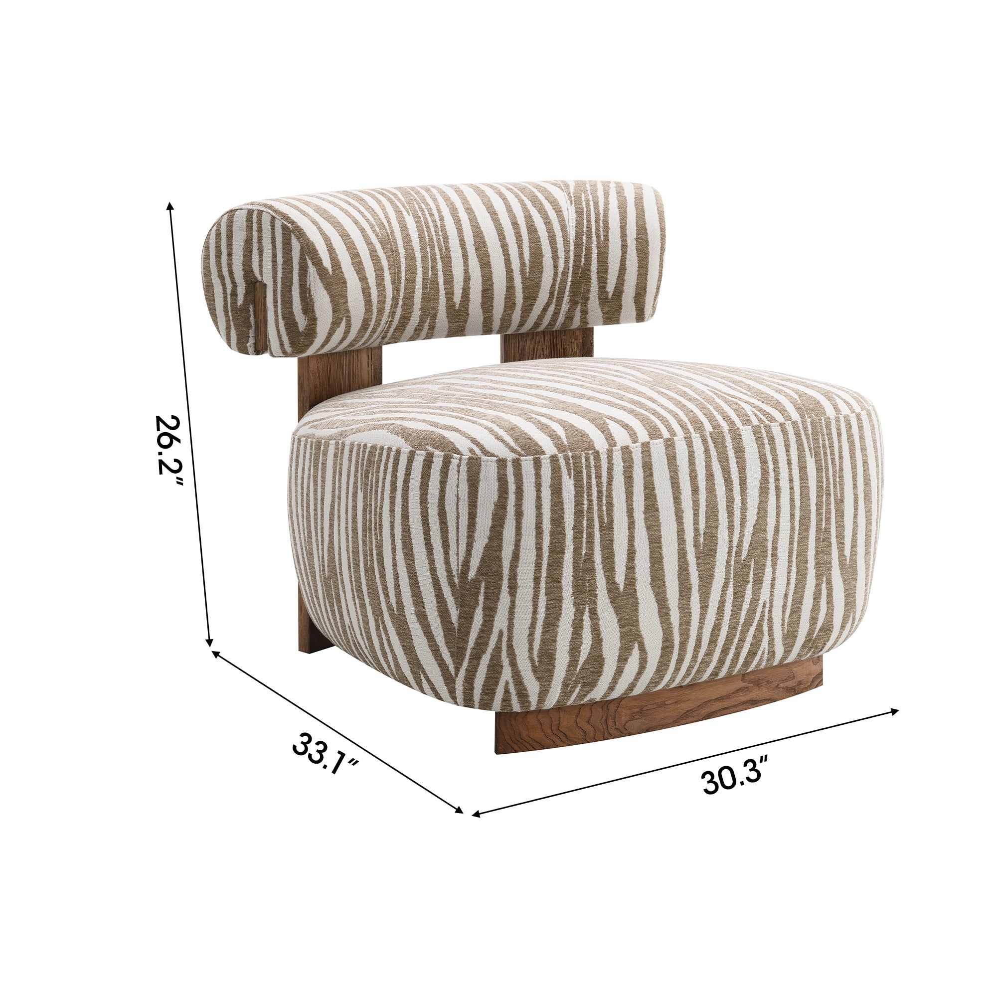 30 Inch Chenille Zebra-Stripe Accent Chair with Cylindrical Backrest