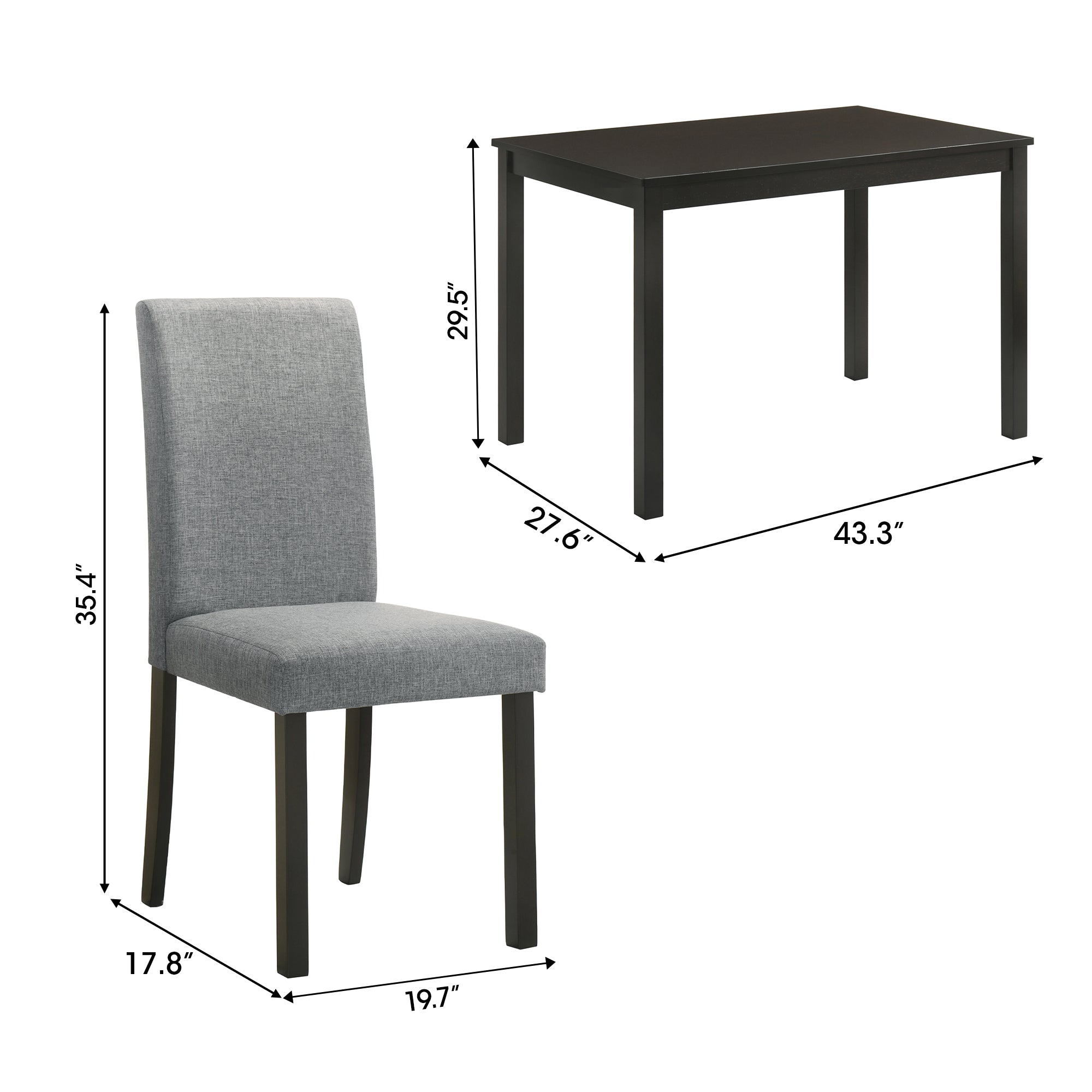 Worland 43 Inch Espresso 5-Piece Rectangle Dining Table with 4 Side Chairs