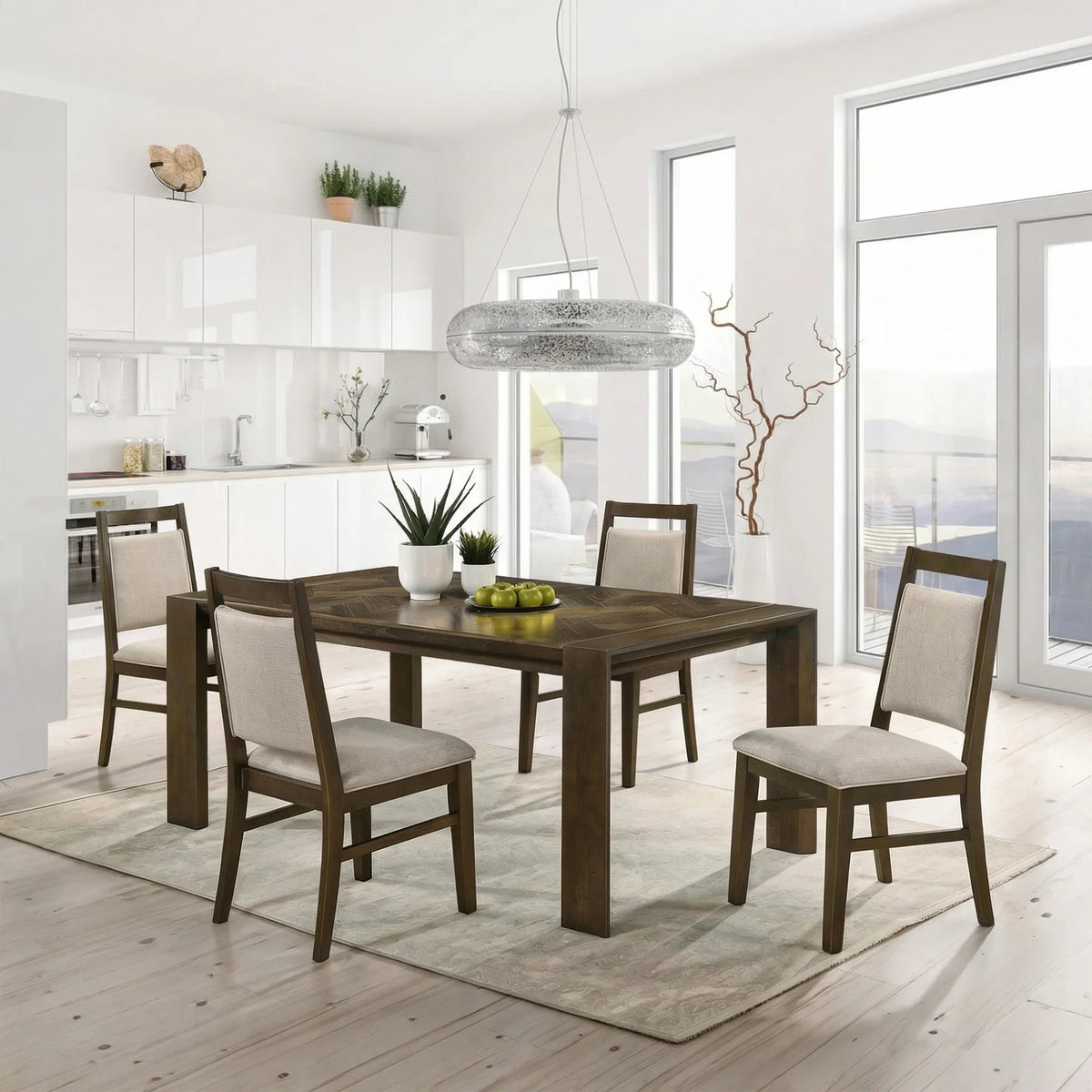 Coppet 71" Dark Walnut Rectangle Dining Table with Side Chairs