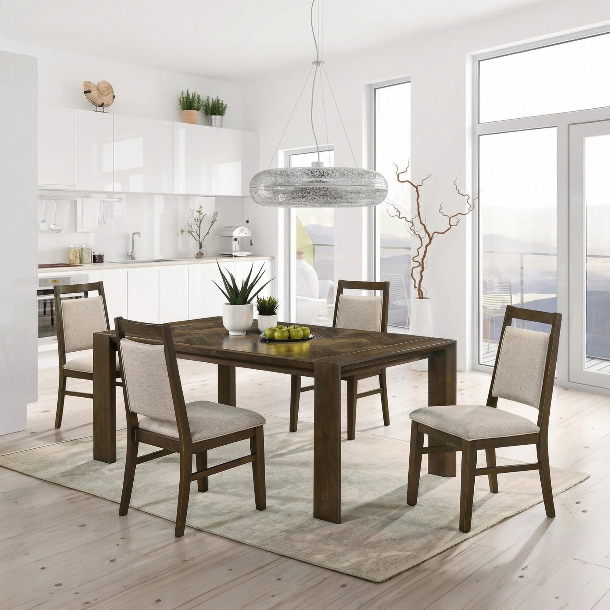 Coppet 71" Dark Walnut Rectangle Dining Table with Side Chairs