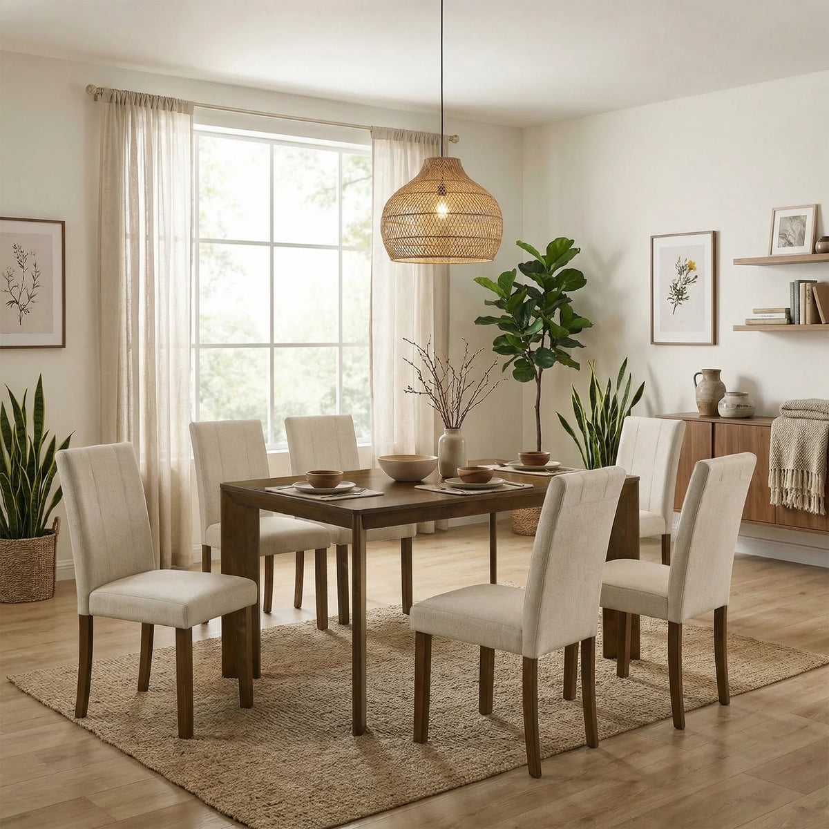 Paolino 7-Piece Antique Brown Rectangle Dining Table Set with 6 Side Chairs