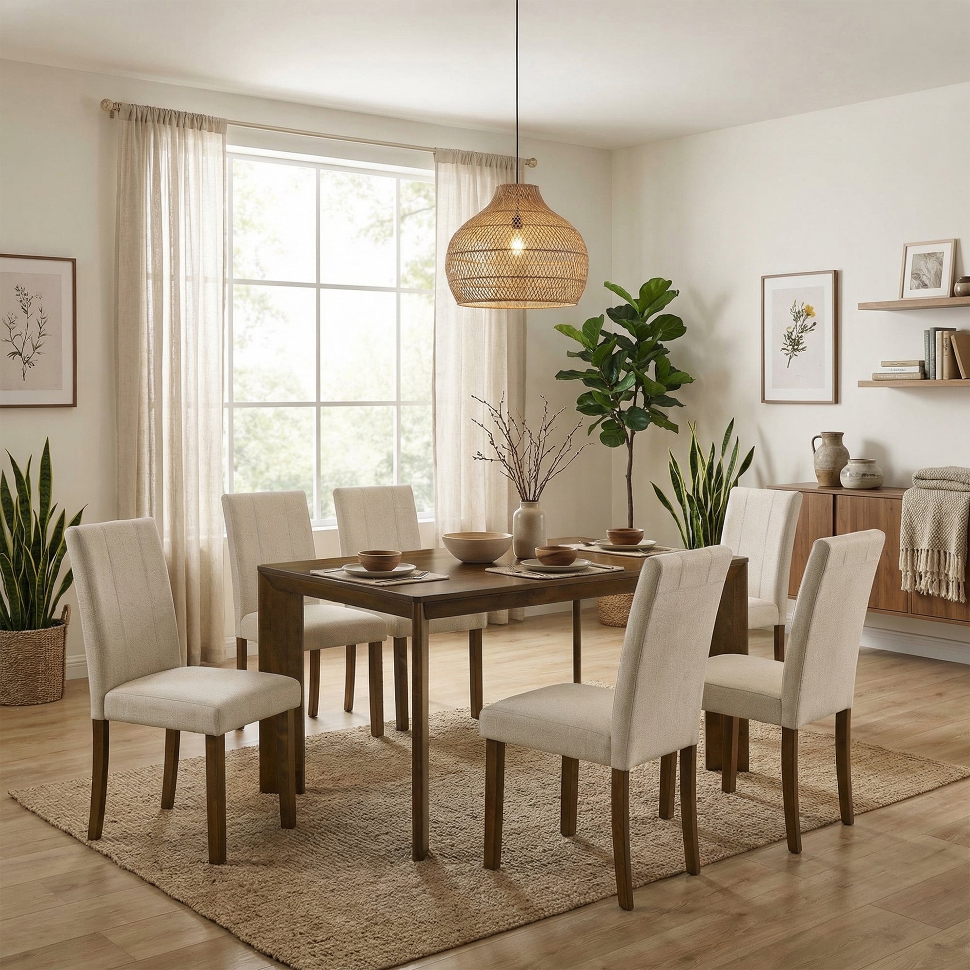 Paolino 7-Piece Antique Brown Rectangle Dining Table Set with 6 Side Chairs
