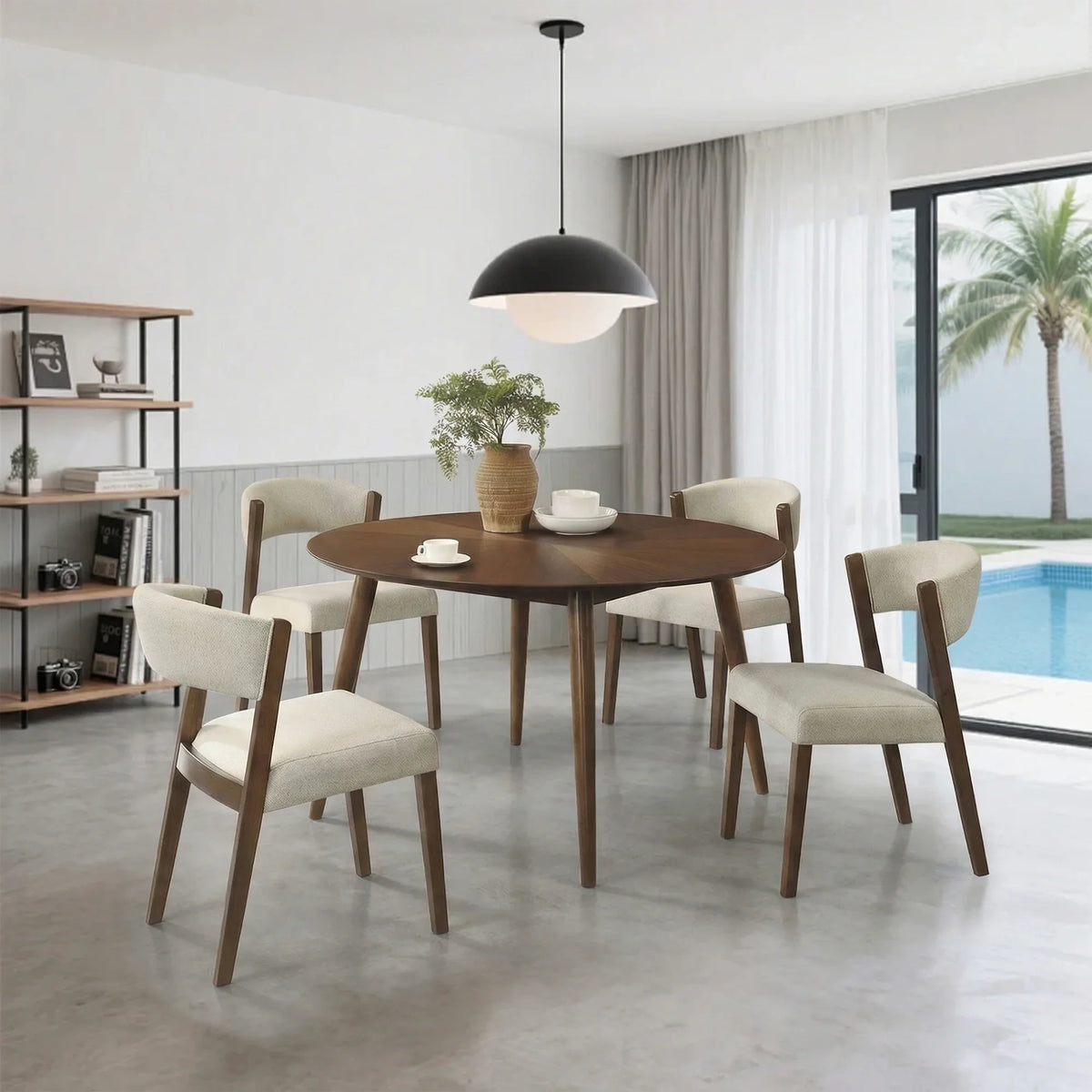 Raissa 5-Piece Walnut Round Wooden Dining Table with 4 Side Chairs