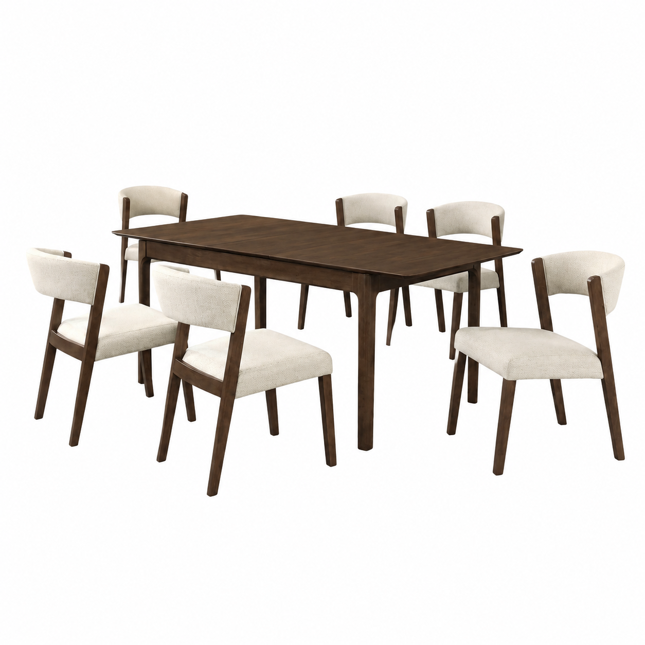 Raissa 74 Inch Walnut Rectangular Soft Rounded-Edge Extendable Wooden Dining Table with Side Chairs