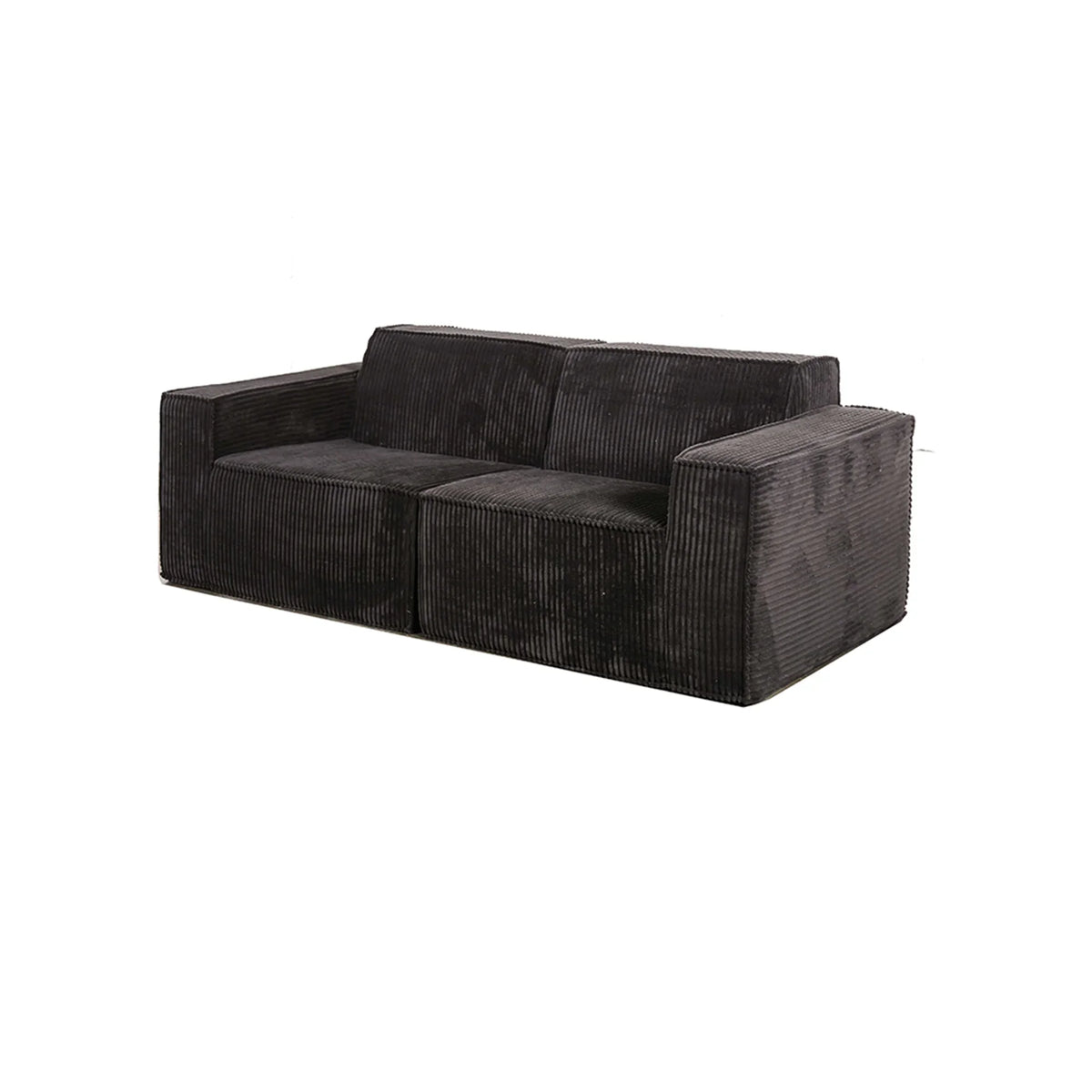 Black Corduroy Modular Compressed Sofa & Loveseat with Track Arms