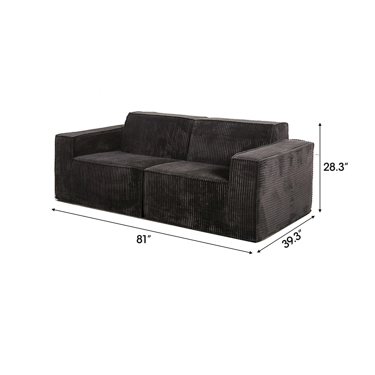 Black Corduroy Modular Compressed Sofa & Loveseat with Track Arms