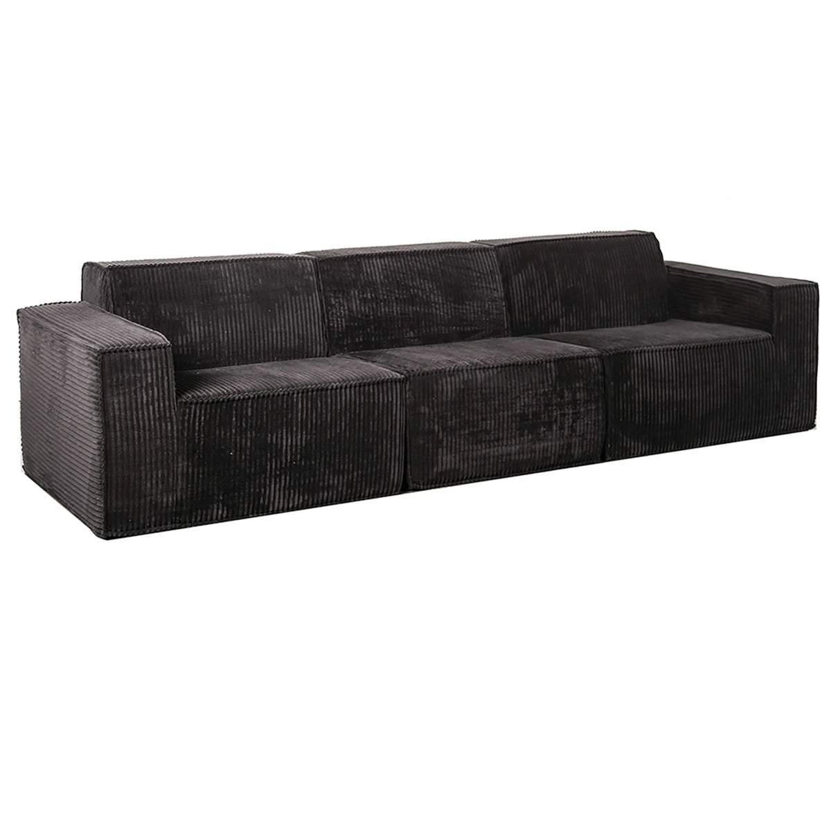 Black Corduroy Modular Compressed Sofa & Loveseat with Track Arms