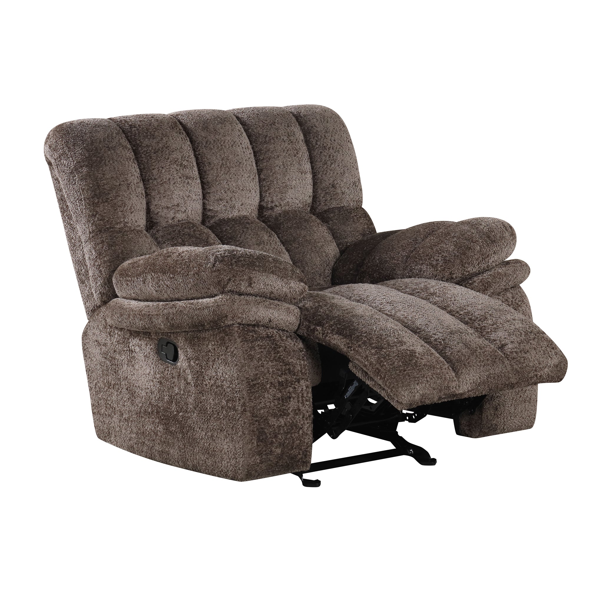 43 Inch Leather Manual Glider Recliner with Biscuit-Padded Seats & Back