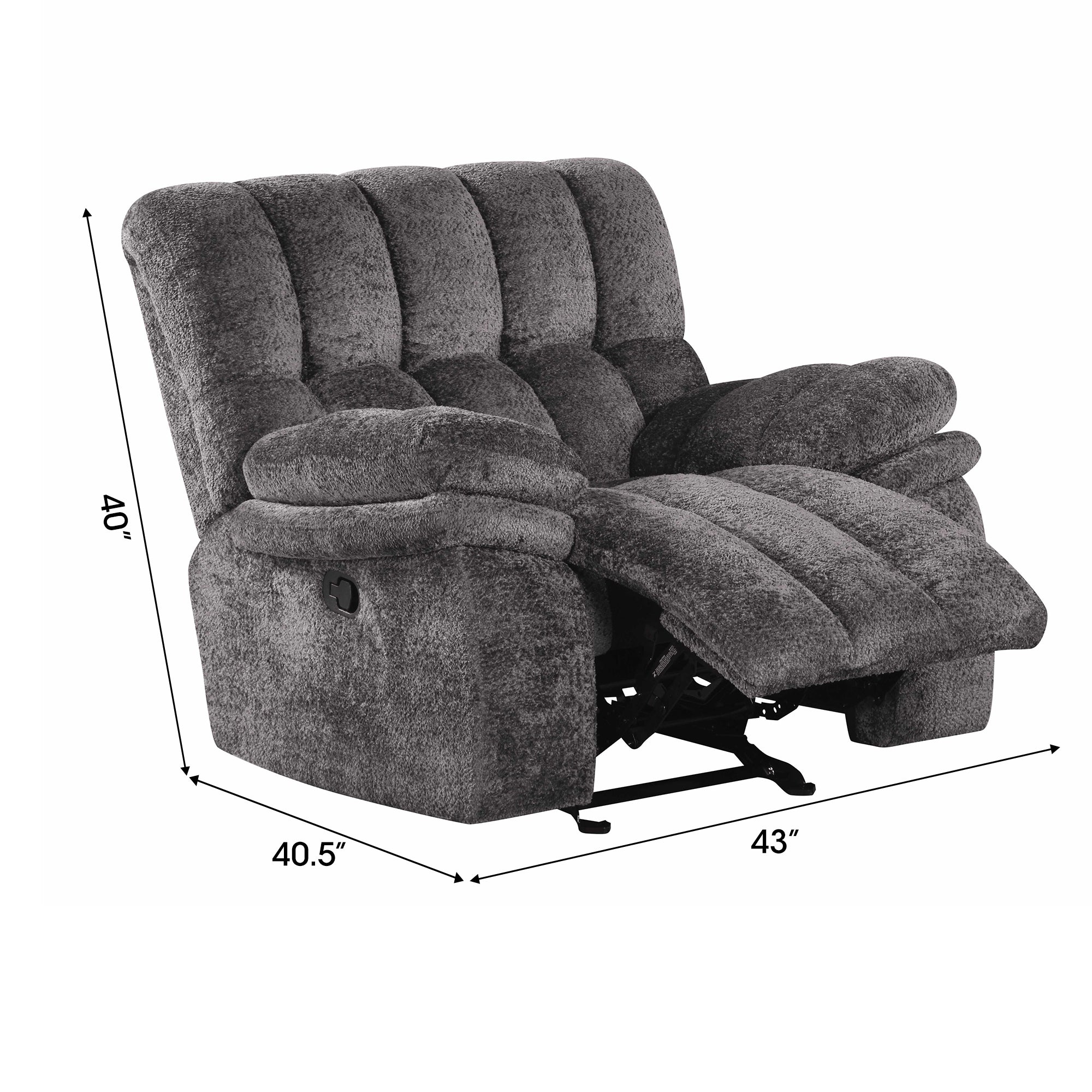 43 Inch Leather Manual Glider Recliner with Biscuit-Padded Seats & Back