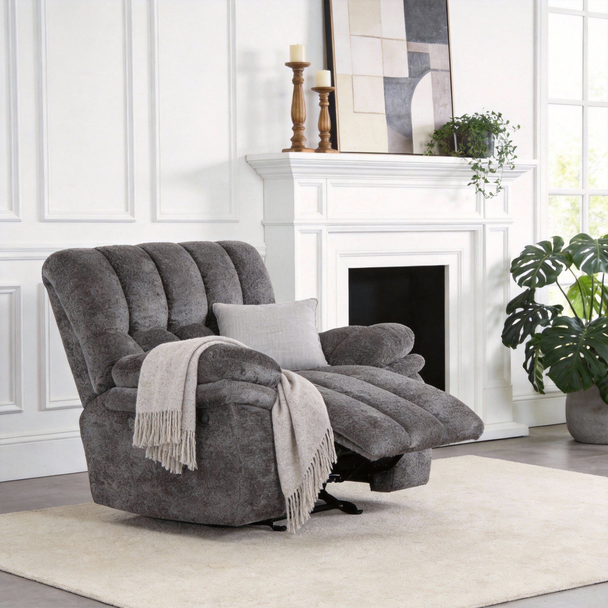 43 Inch Leather Manual Glider Recliner with Biscuit-Padded Seats & Back