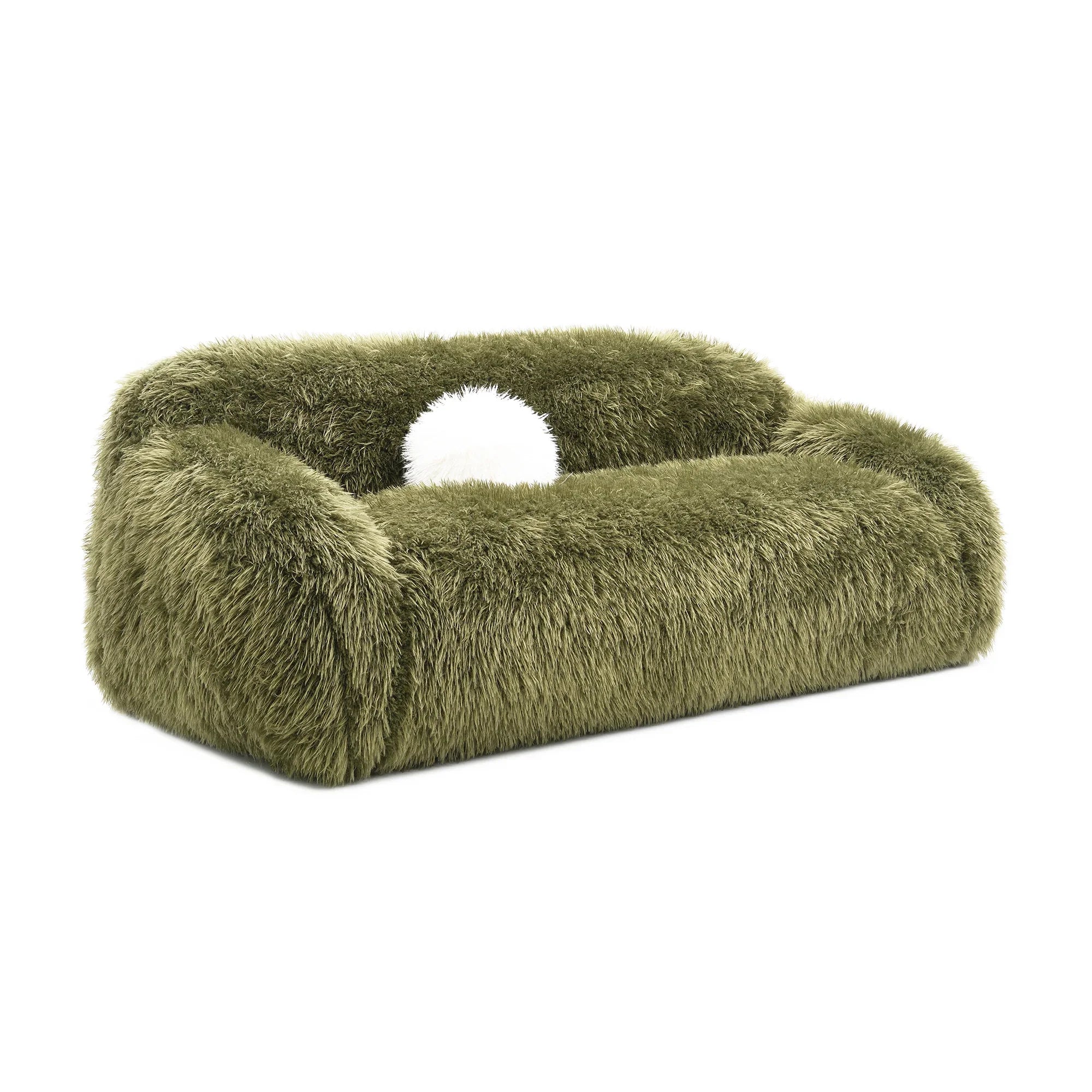 84 Inch Darwen Modern Faux Fur Sofa with Ball Pillow for Living Room