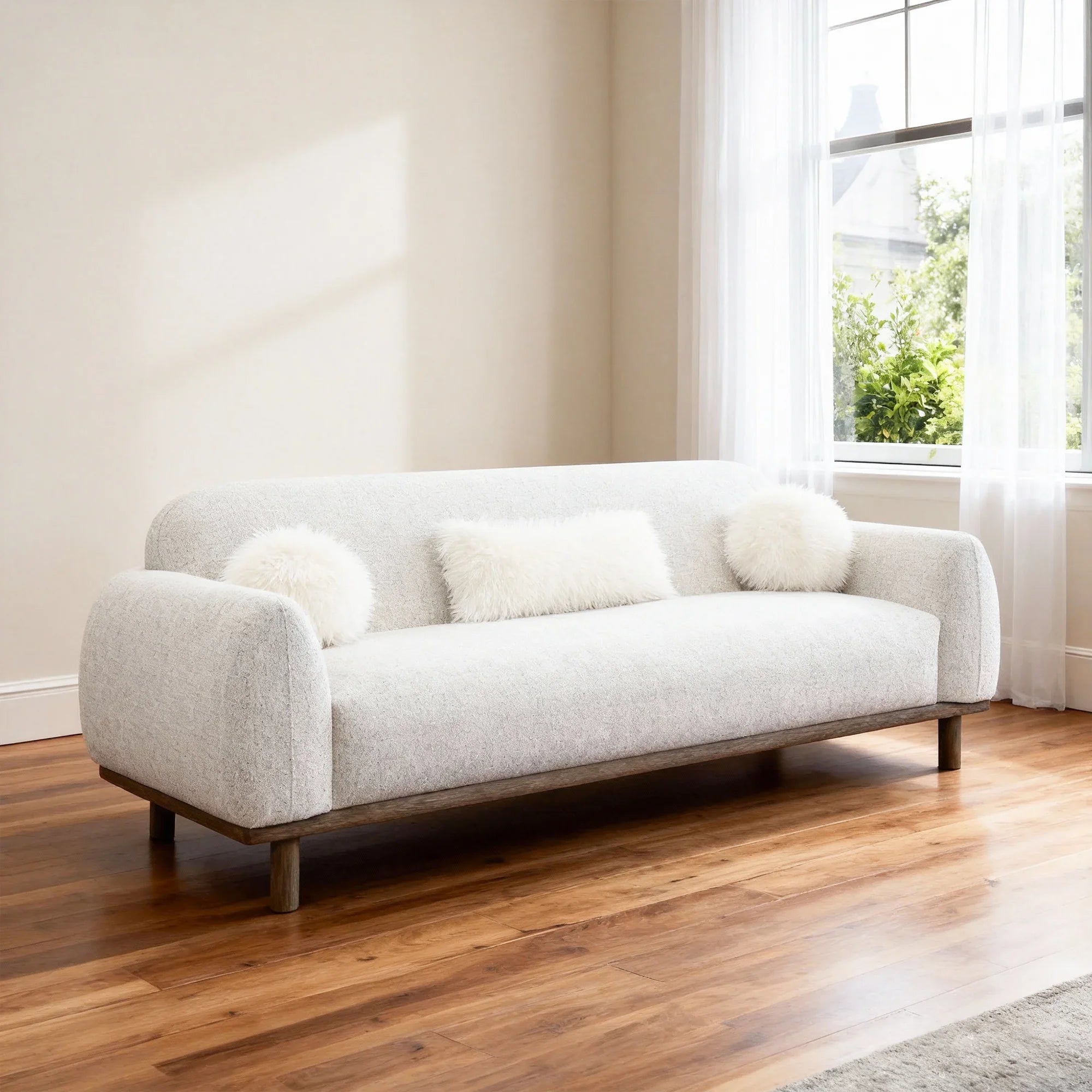 Mellone 84" Mid-Century Modern Chenille Sofa with 3 Pillows
