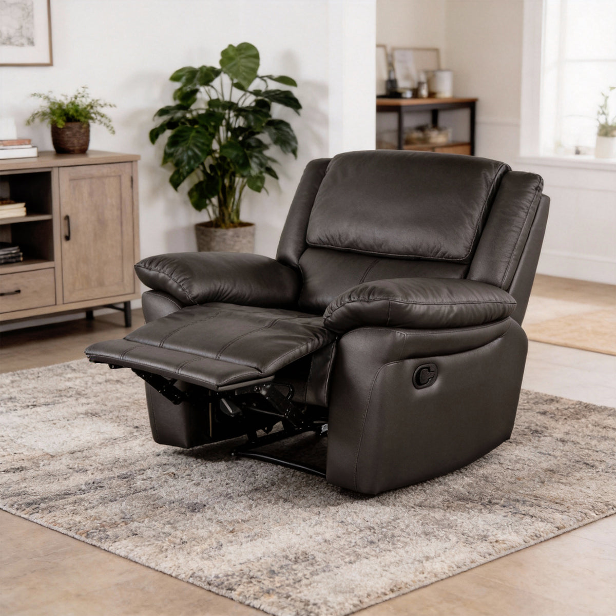 38 Inch Leather Recliner Chair with Pillow Top Arms for Living Room