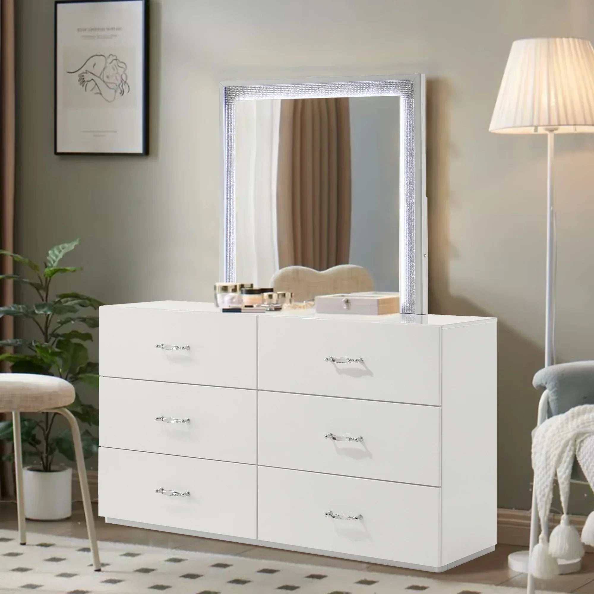 Stoholm 61.5" Modern White 6-Drawer Dresser