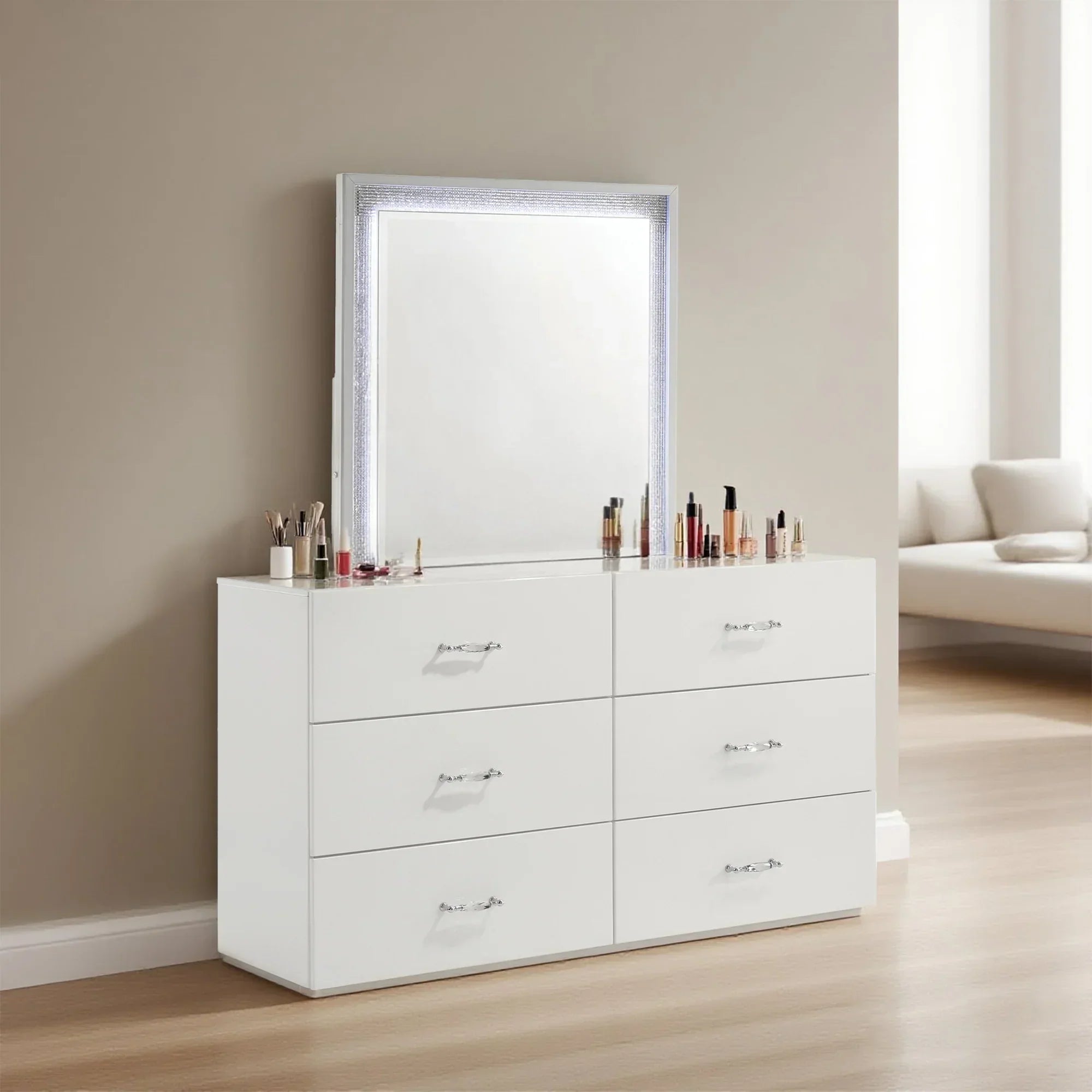Stoholm 61.5" Modern White 6-Drawer Dresser