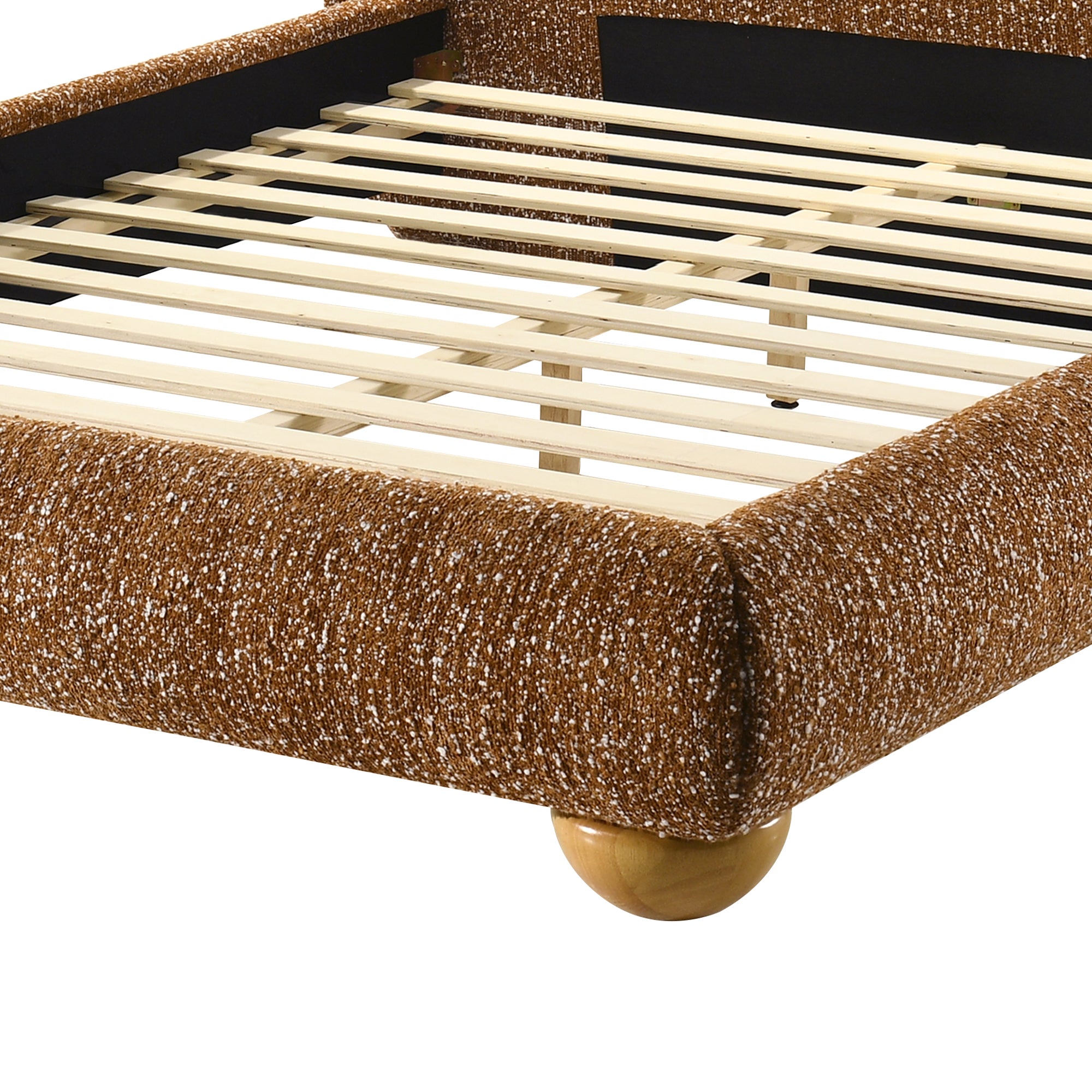 Finamore E.King & Queen Frame Platform Bed with Round Bun Wood Feet