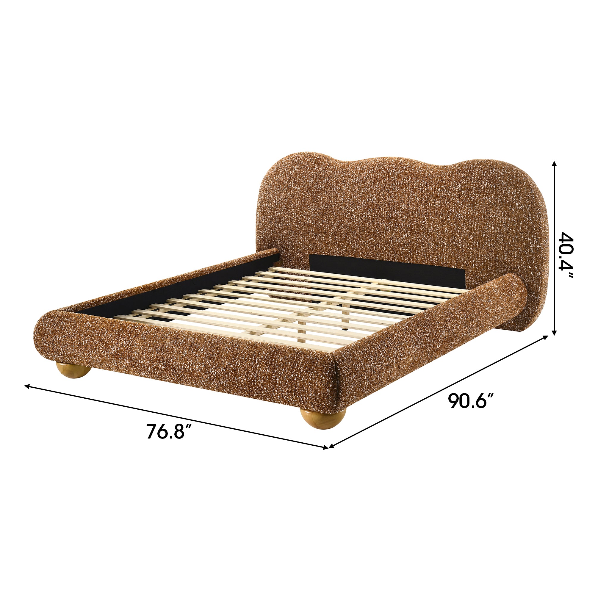 Finamore E.King & Queen Frame Platform Bed with Round Bun Wood Feet