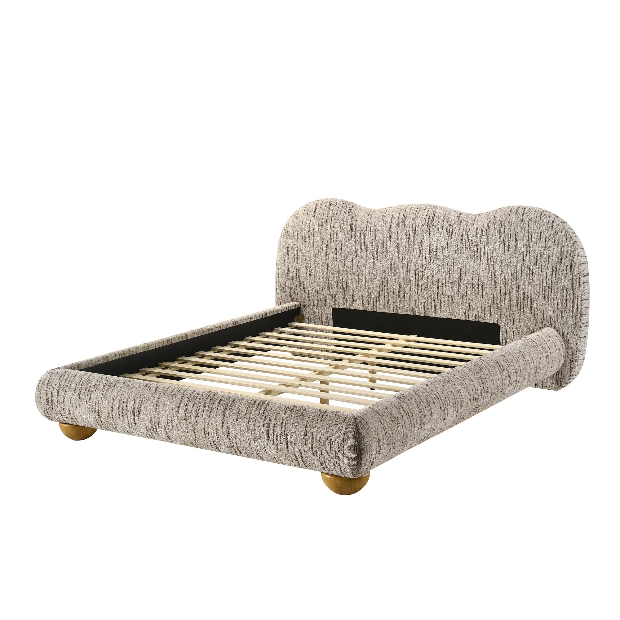 Finamore E.King & Queen Frame Platform Bed with Round Bun Wood Feet
