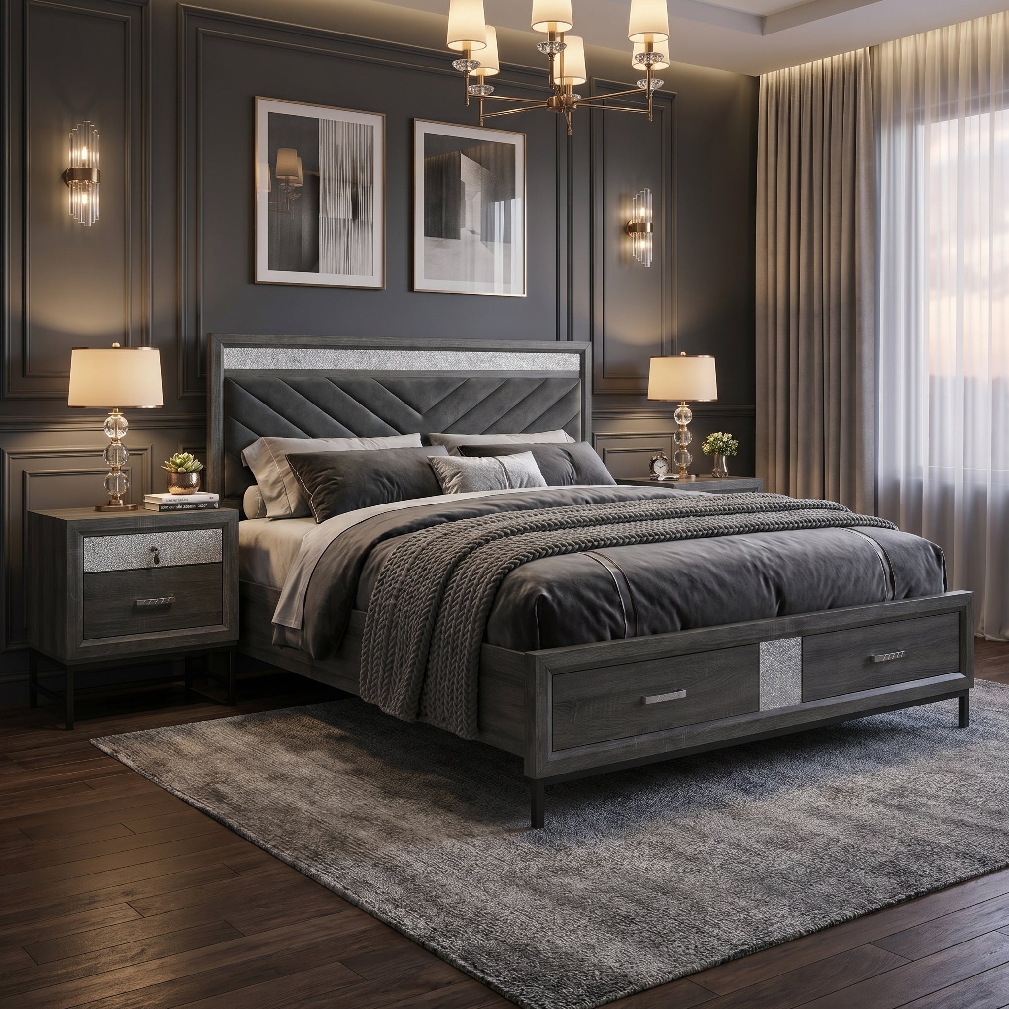 3-Piece Voleta Full & Queen & E.King Storage Platform Bedroom Set with Metal Leg