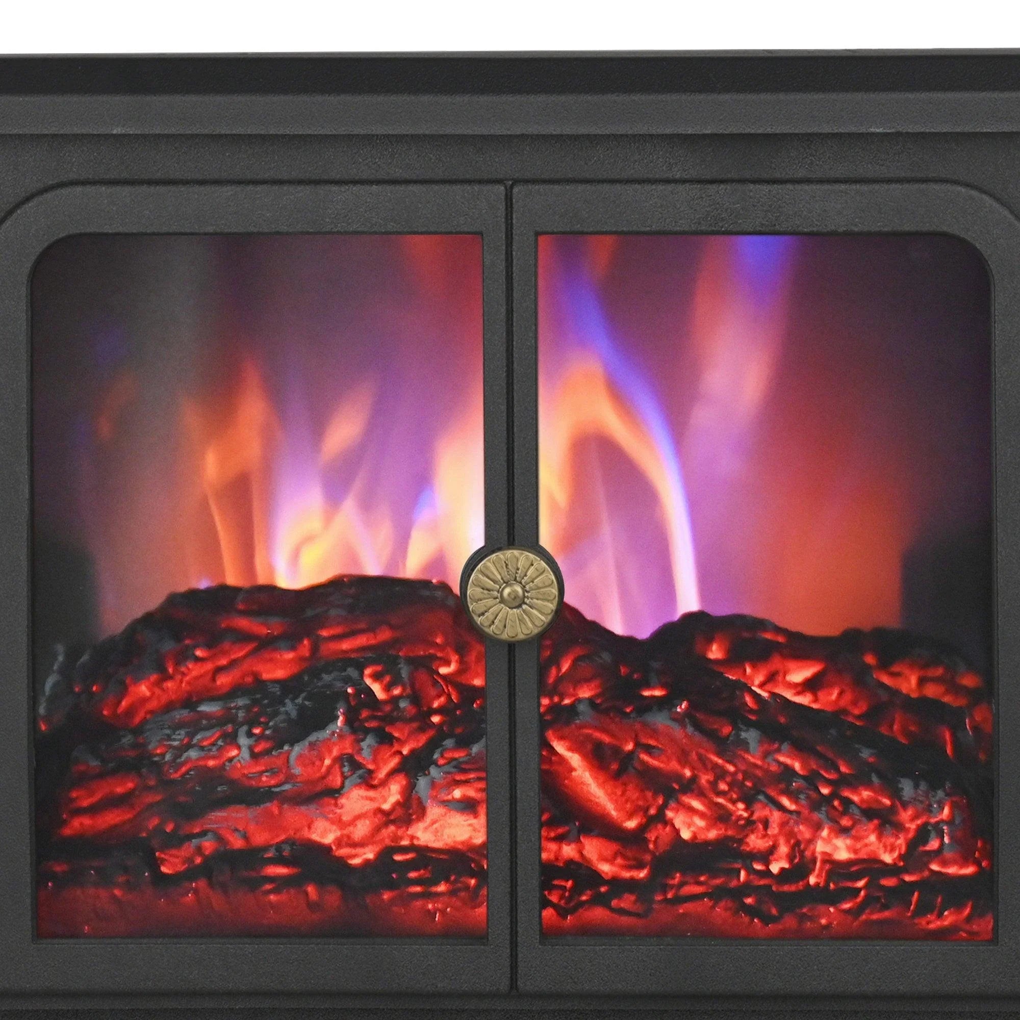 Black Electric Heater Free Standing Stove, 3D Flame Overheat Protection Adjustable Thermostat, 1500W