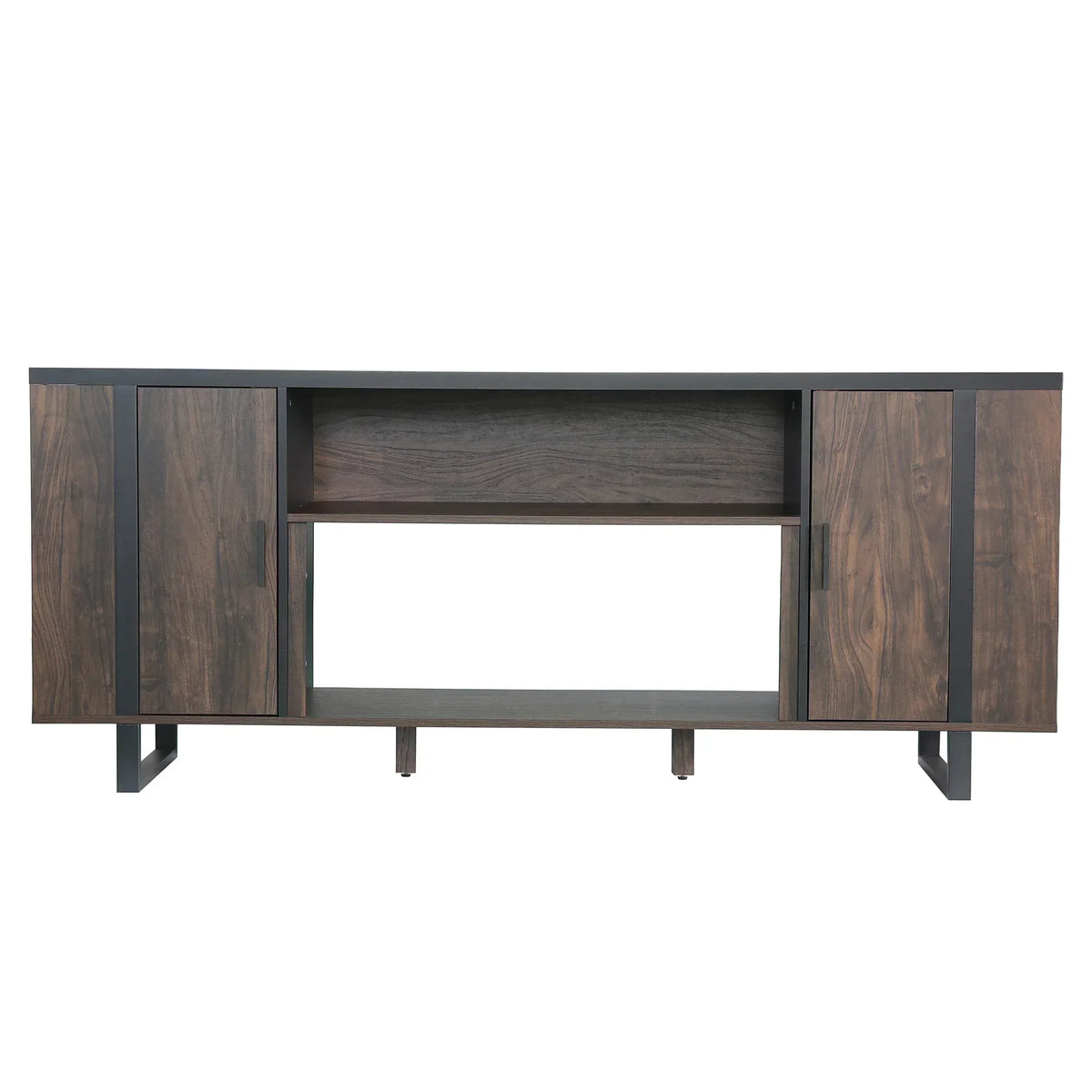 72 Inch Both Sides Open Shelves TV Stand with 36 Inch Electric Fireplace for Living Room