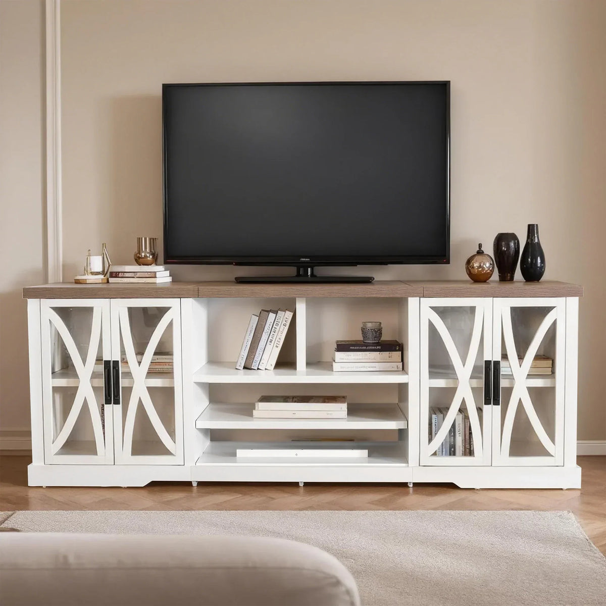 93 Inch TV Stand Storage Cabinets with 36 Inch Electric Fireplace for Living Room