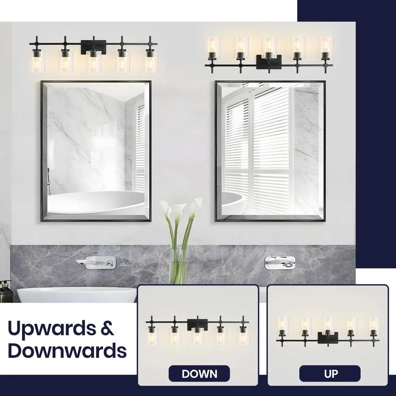 Jasper Modern Brushed Nickel & Black Clear Glass 5-Light Bathroom Linear Vanity Light