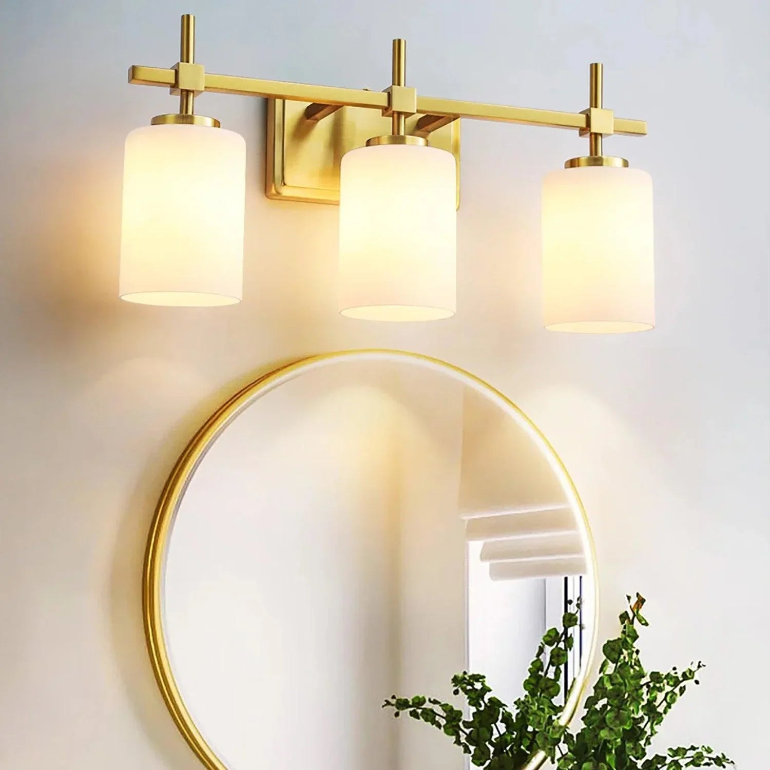 Jasper Gold Modern Frosted Glass 3-Light Bathroom Vanity Light