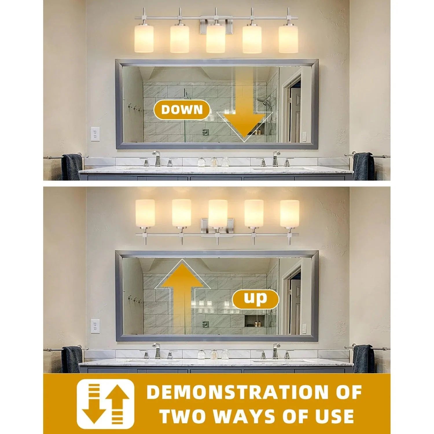 Jasper Modern Frosted Glass 5-Light Bathroom Linear Vanity Light