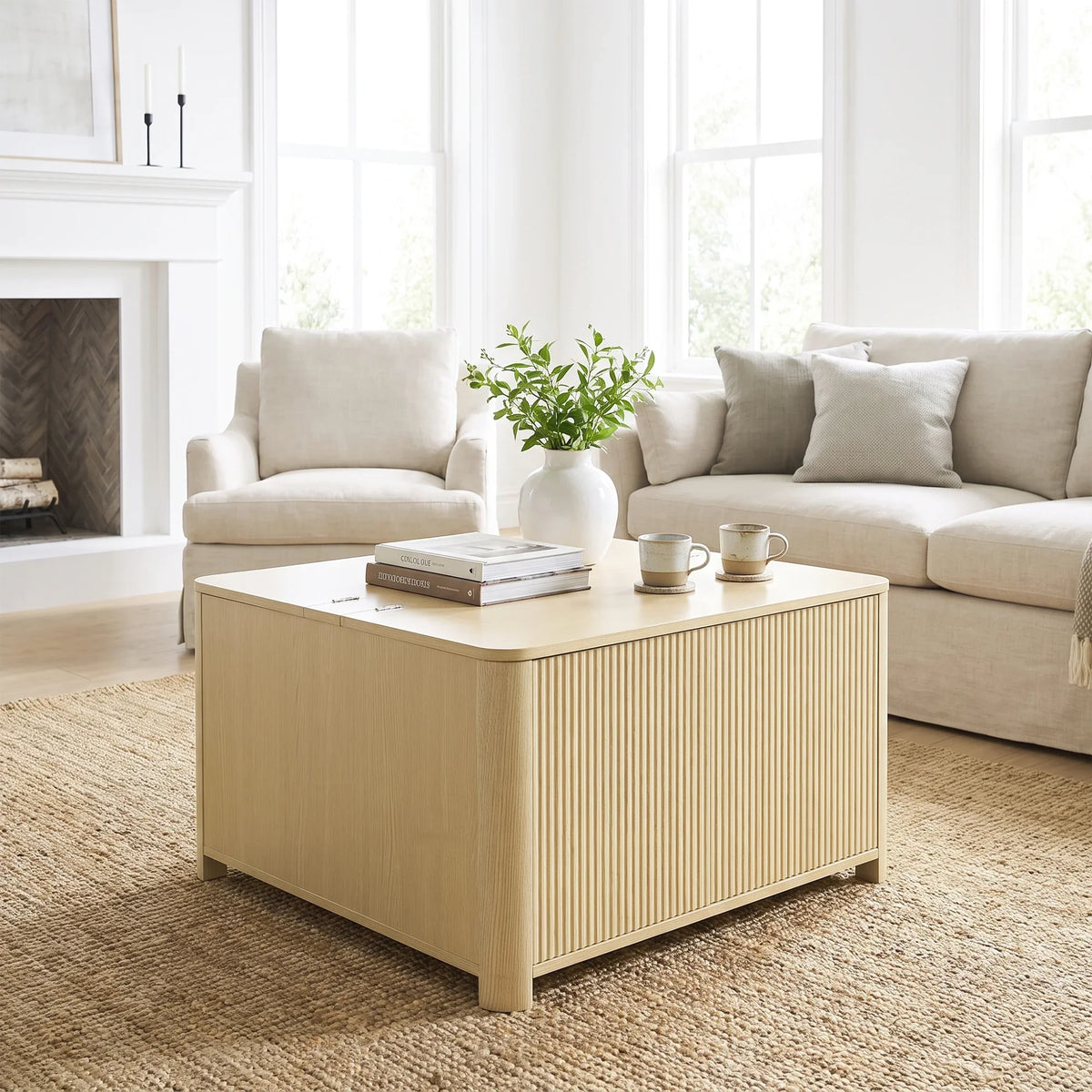 31 Inch Natural Coffee Table Storage Cabinet