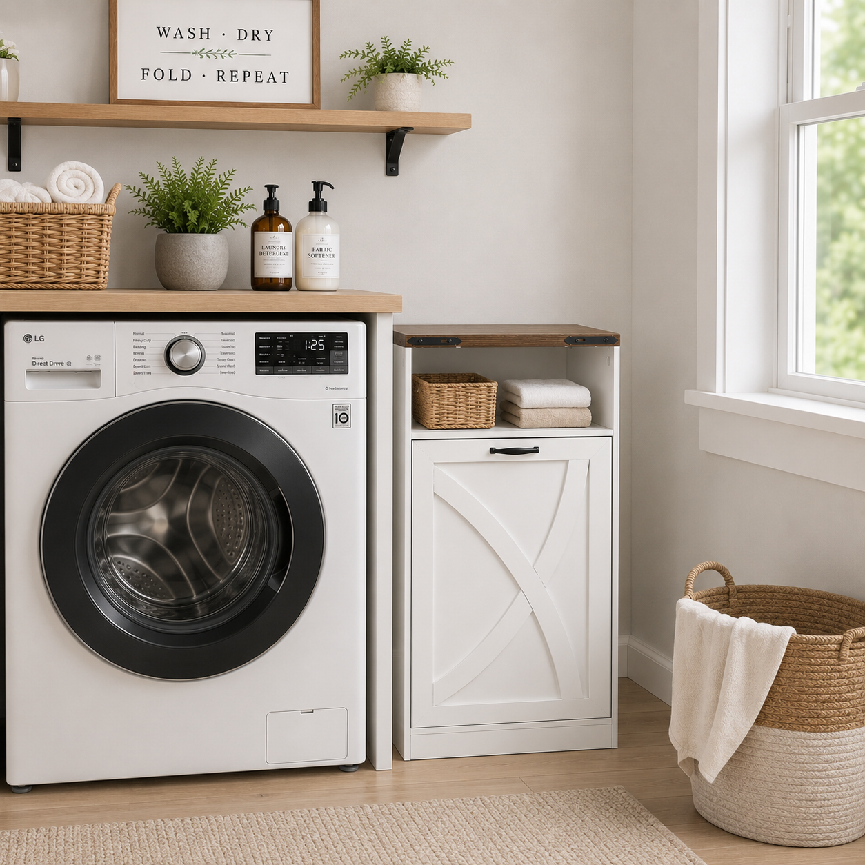 38 Inch H Storage Cabinet 13 Gallon Garbage Can Holder for Kitchen, Bathroom, Living Room
