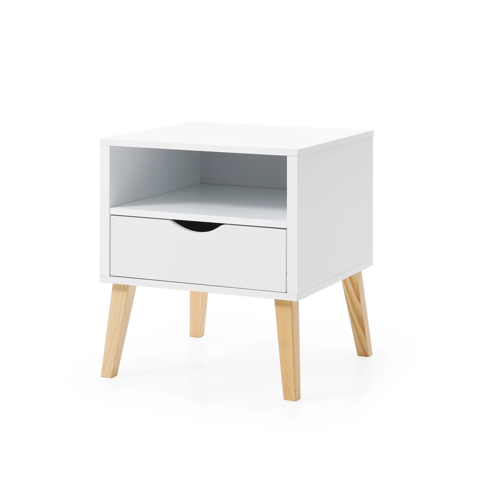 19" Jeff White End Table with Drawer and Shelf for Bedroom, Minimalist Sofa