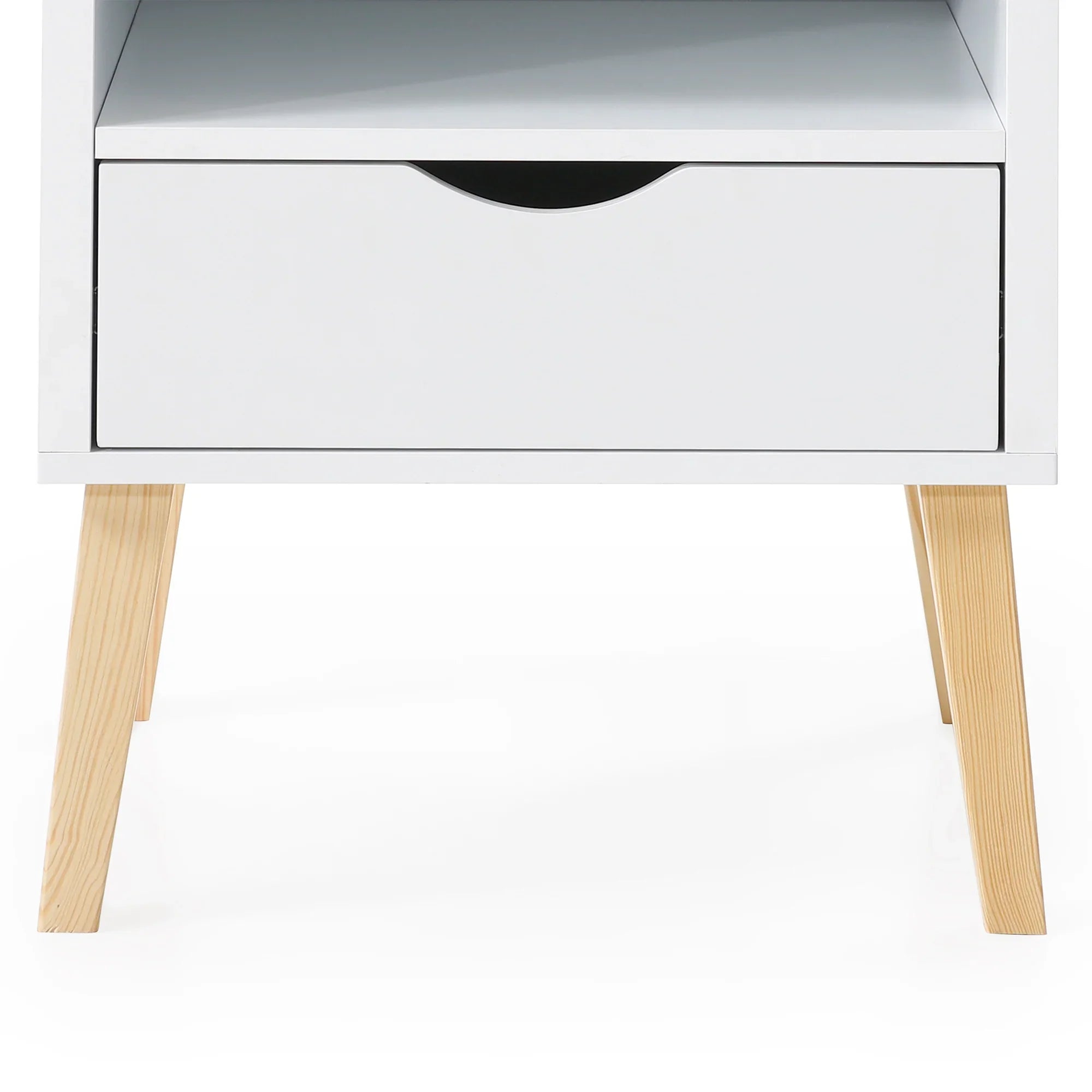 19" Jeff White End Table with Drawer and Shelf for Bedroom, Minimalist Sofa