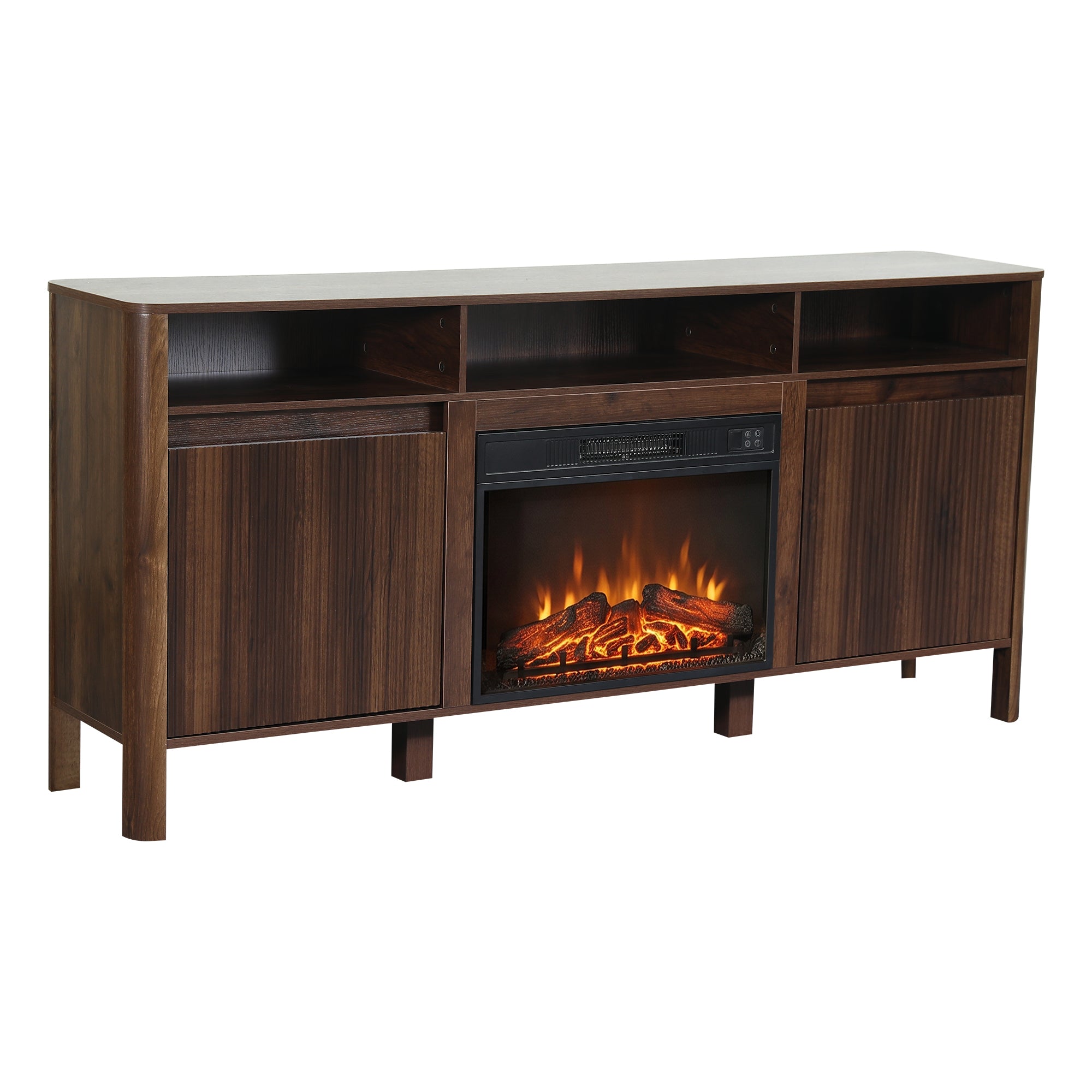 68 Inch Entertainment Center TV Stand with Storage Cabinets & Optional 24 Inch Electric Fireplace