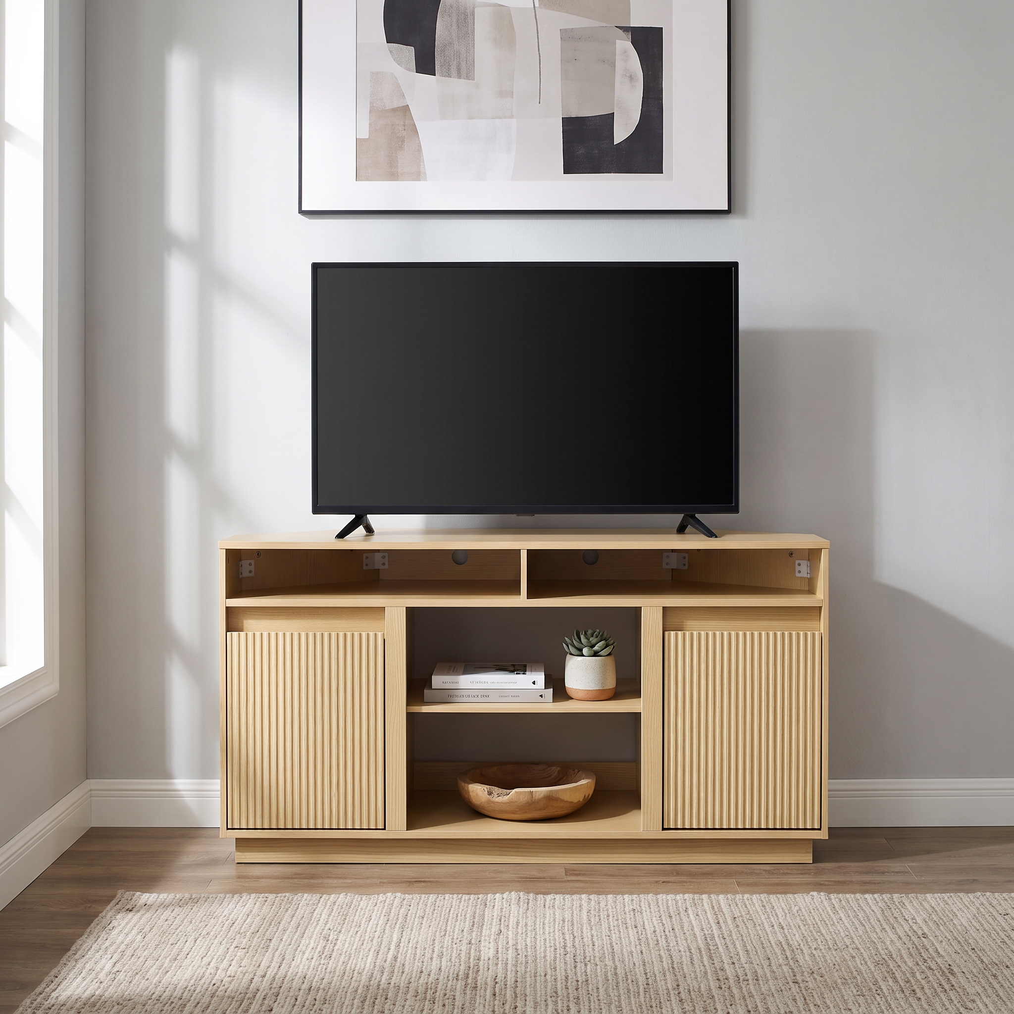 47 Inch Angled Corner Storage Cabinets TV Stand & Optional 19 Inch Electric Fireplace