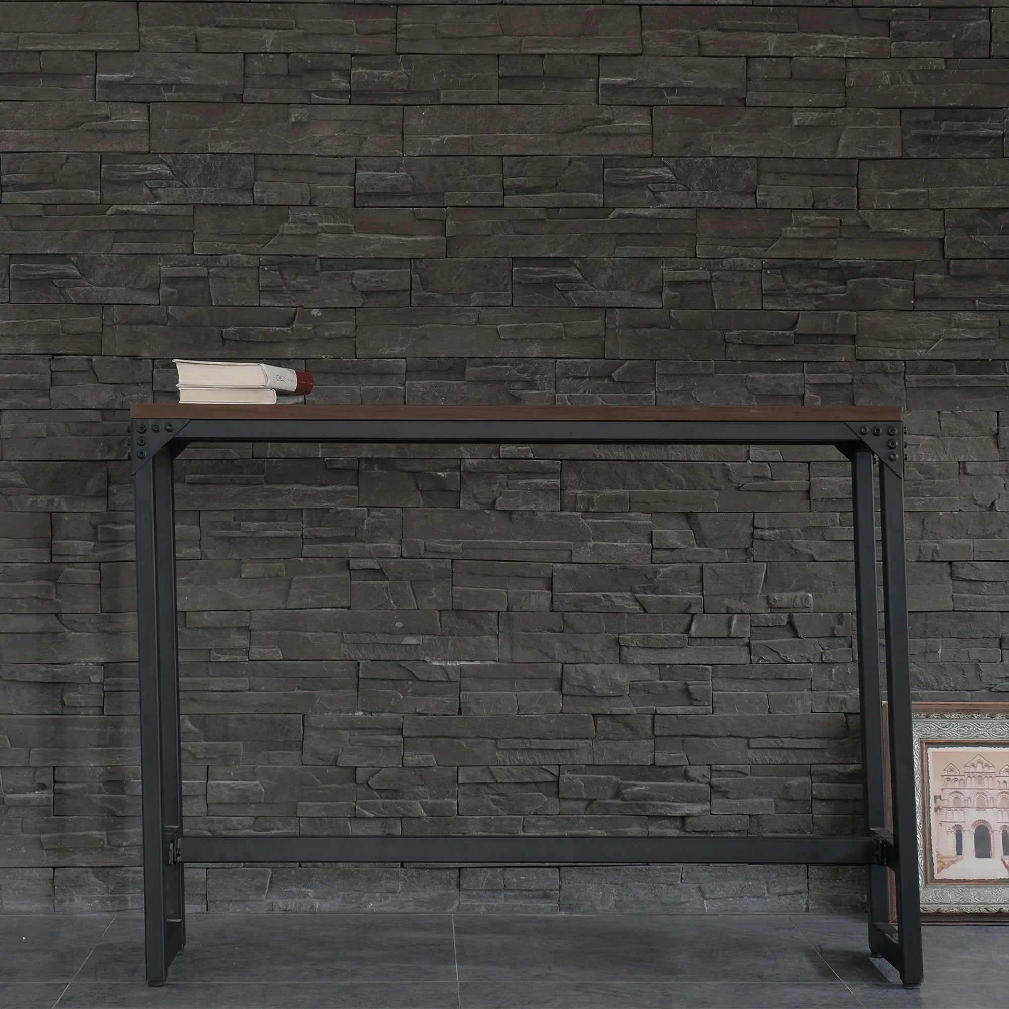 55"W Minimalist Logan Solid Wood and Metal Console Table
