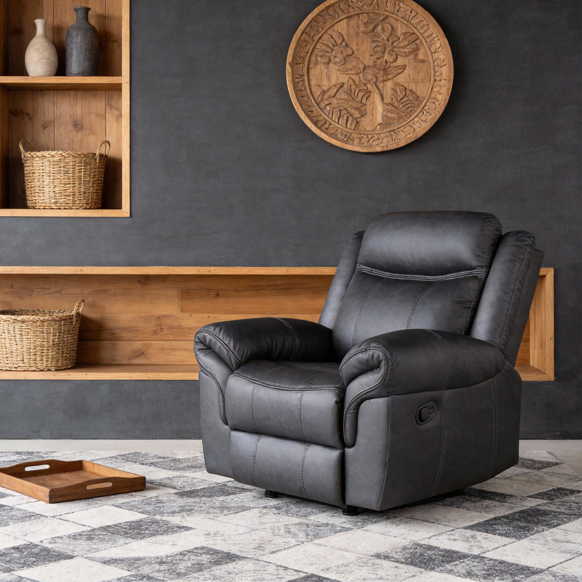 Agata 41 Inch Leatherette Glider Recliner Chair with Pillow Arms