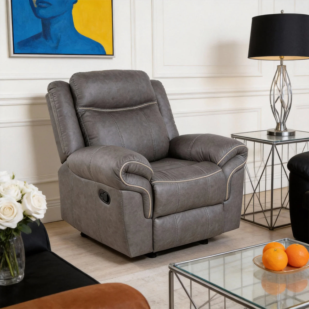 Agata 41 Inch Leatherette Glider Recliner Chair with Pillow Arms