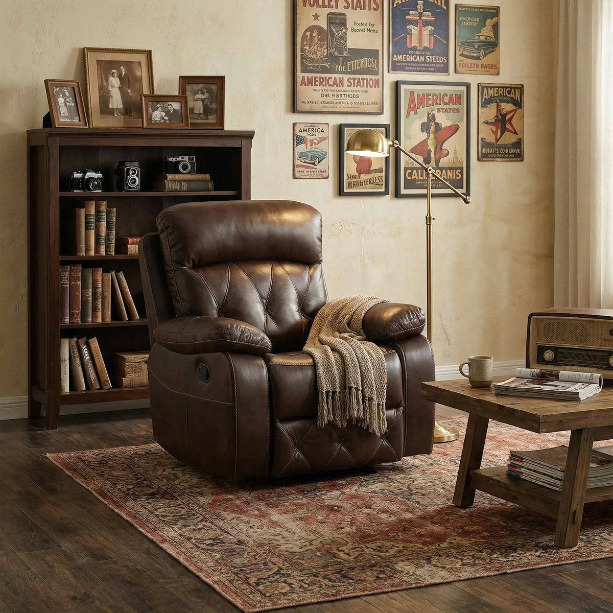 Osias 37 Inch Leatherette Manual Recliner with Pillow Top Arms