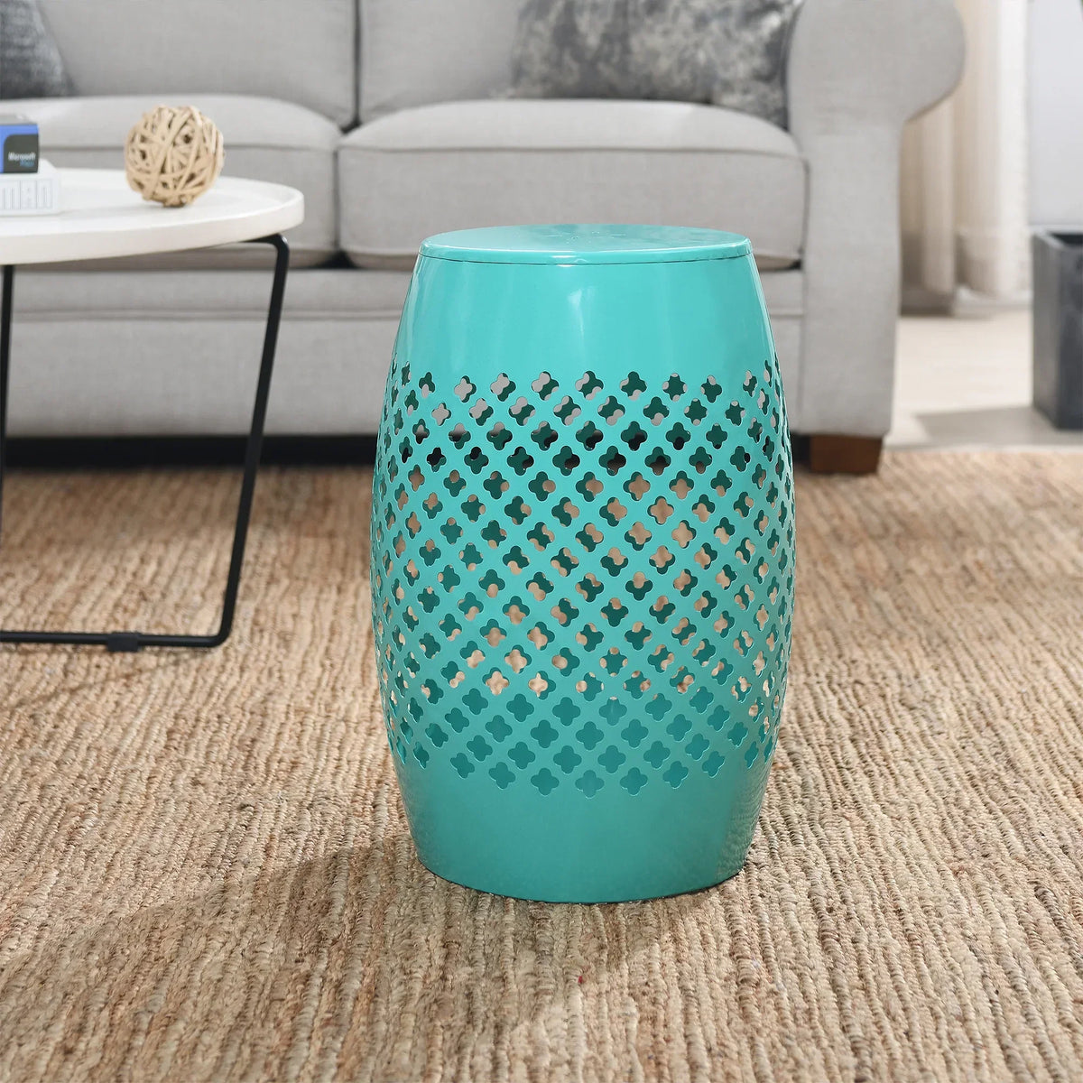 12" Green Iron Drum Side Table