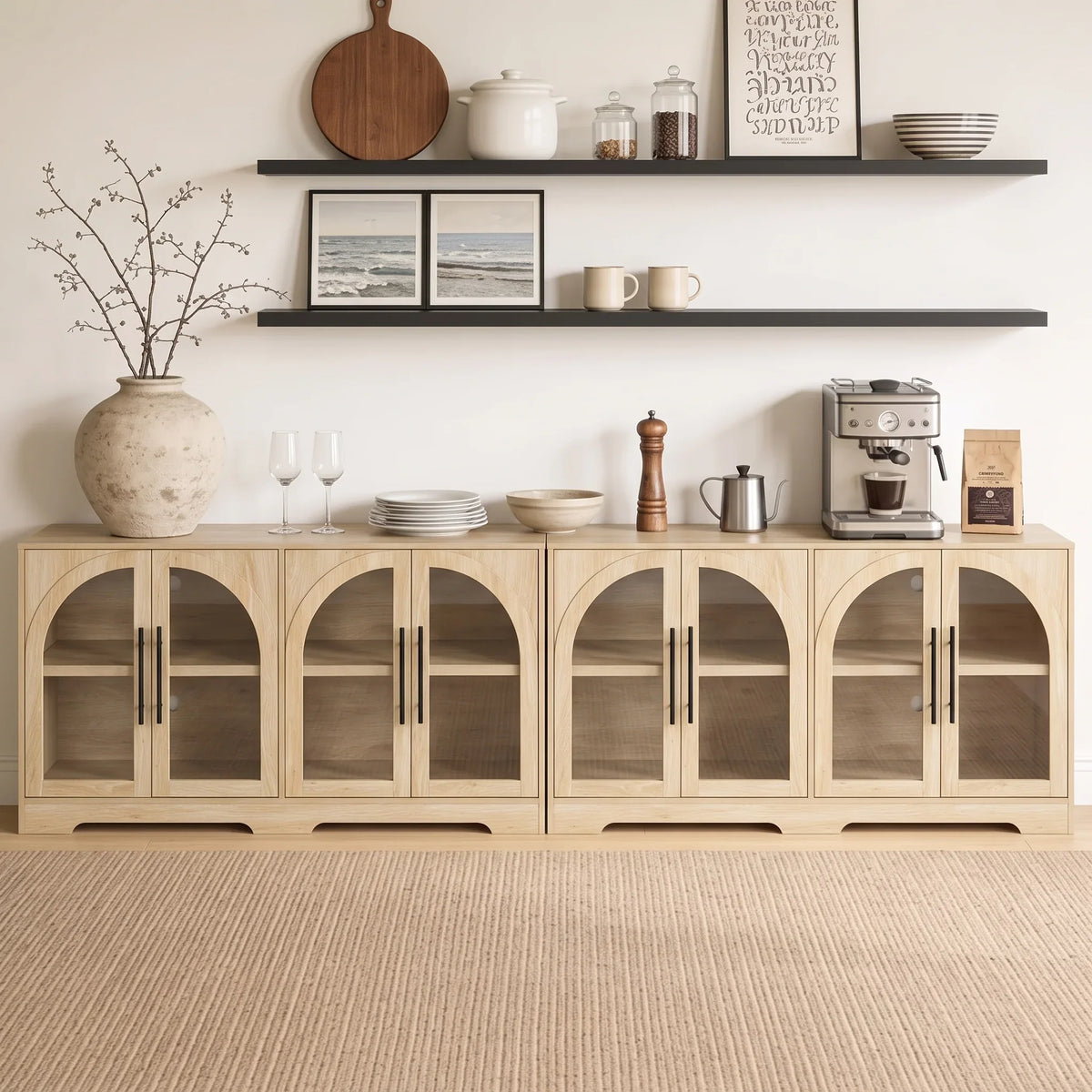 55 Inch TV Stand Console Sideboard Buffet with Adjustable Shelves