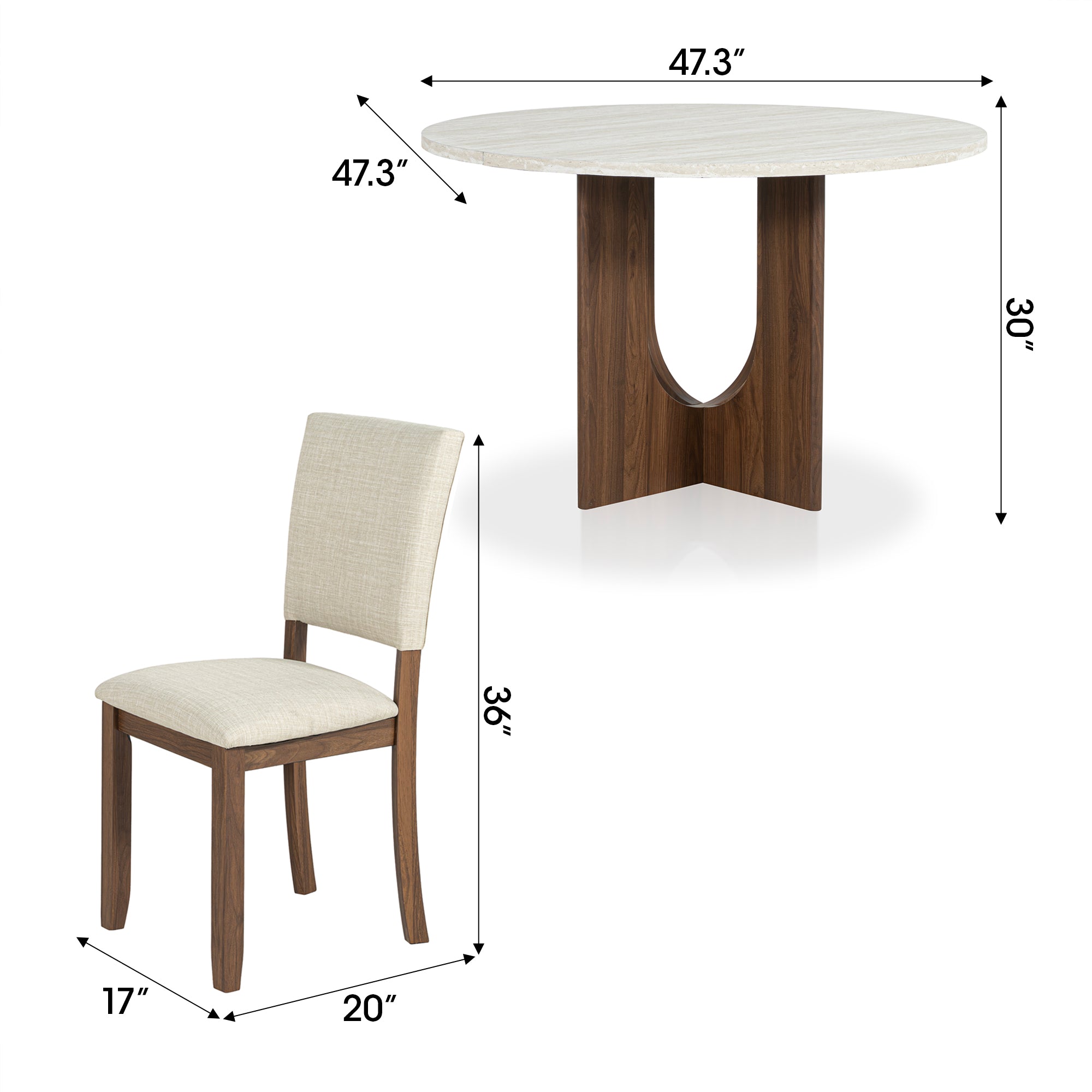 Oberto 47.3" Round Dining Table with Four Side Chairs