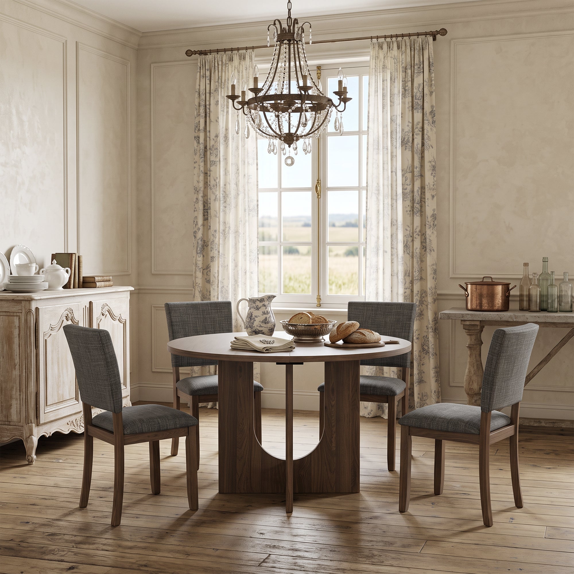 Oberto 47.3" Round Dining Table with Four Side Chairs