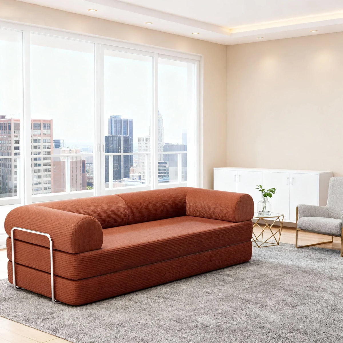 79" Perri Corduroy Compressed Sofa Bed with Lumbar Pillow for Living Room, Office