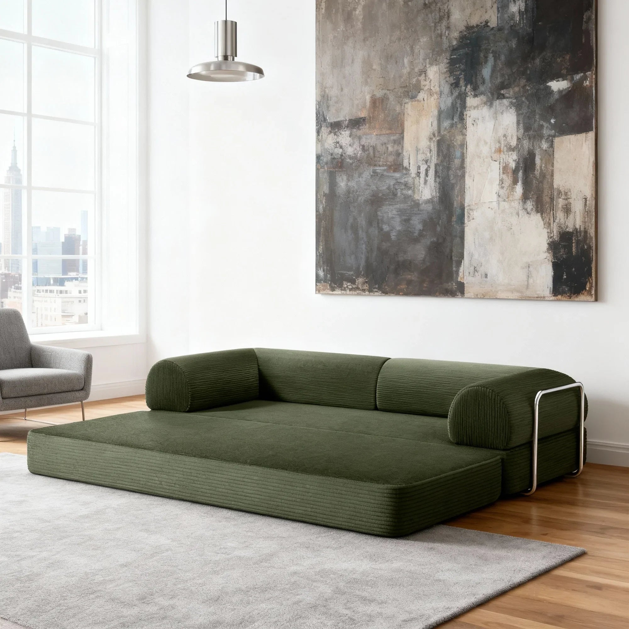 79" Perri Corduroy Compressed Sofa Bed with Lumbar Pillow for Living Room, Office