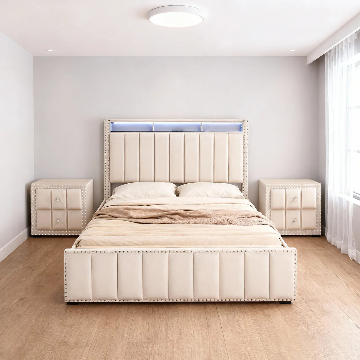 3-Piece Farese Full & Queen Storage Platform Bedroom Set with LED Light